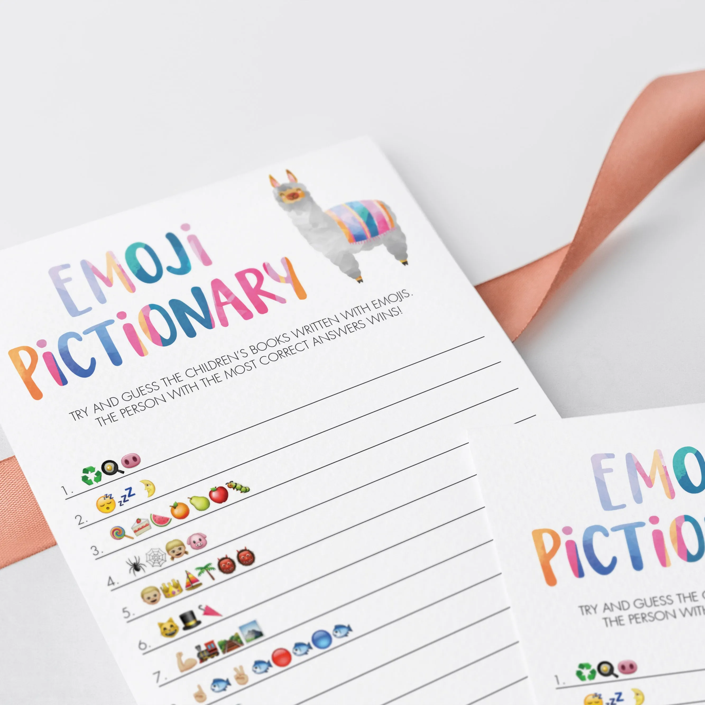 Llama Baby Shower Emoji Pictionary Game Printable