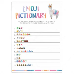 Llama Baby Shower Emoji Pictionary Game Printable