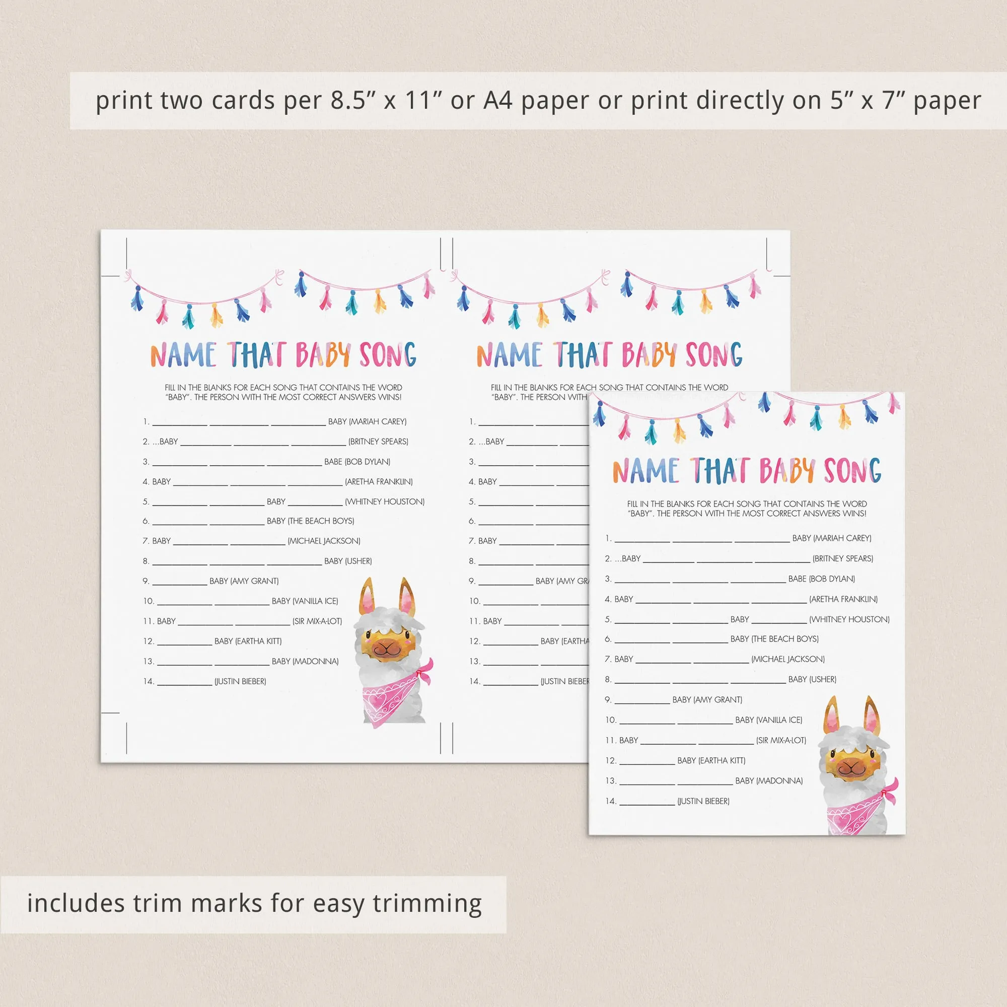 Llama Baby Shower Games Bundle Instant Download