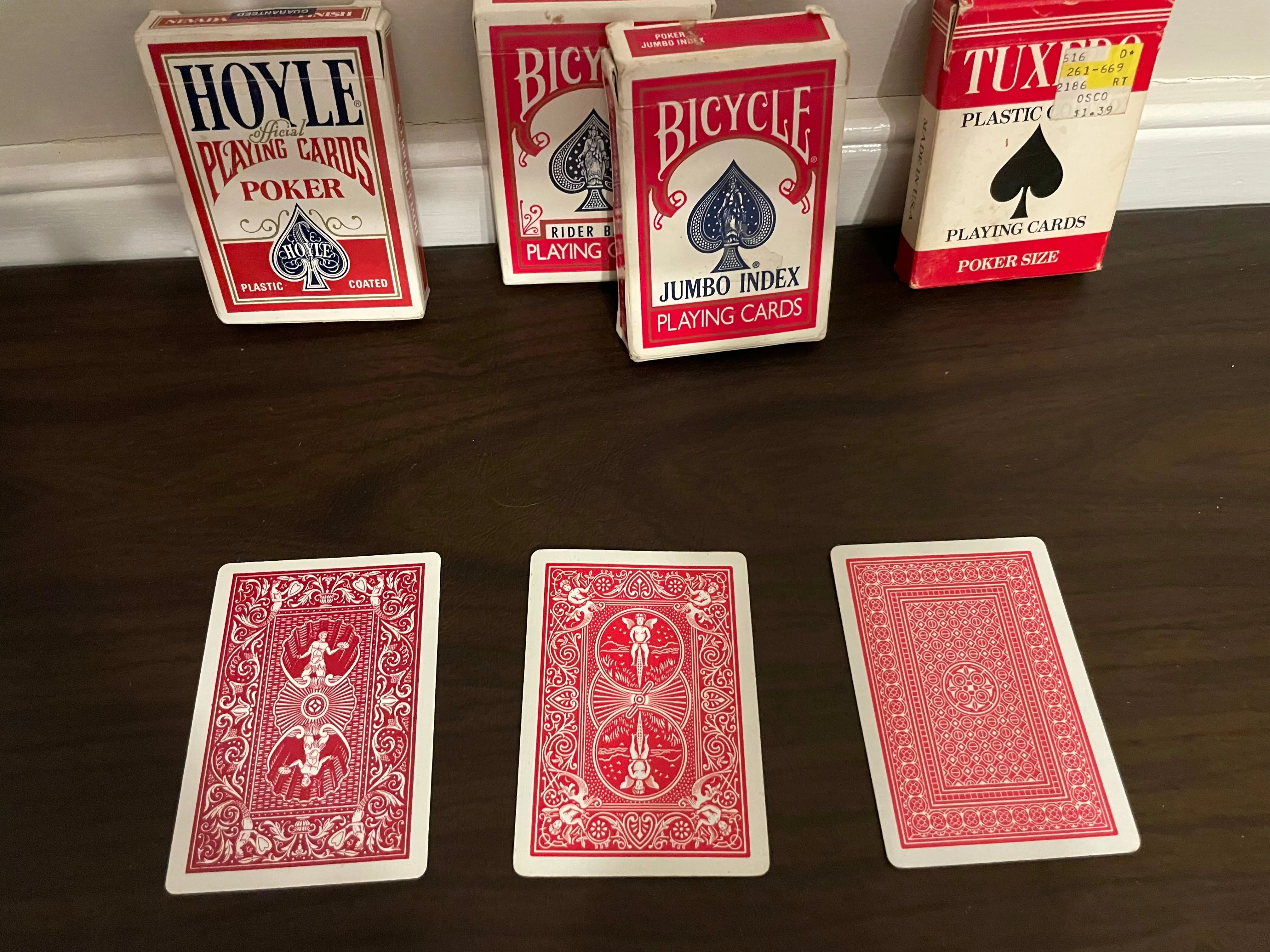 <€€ Lot/4 Decks of Playing Cards by Bicycle, Hoyle, Tuxedo, Rider Back, Poker Size, Plastic Coated