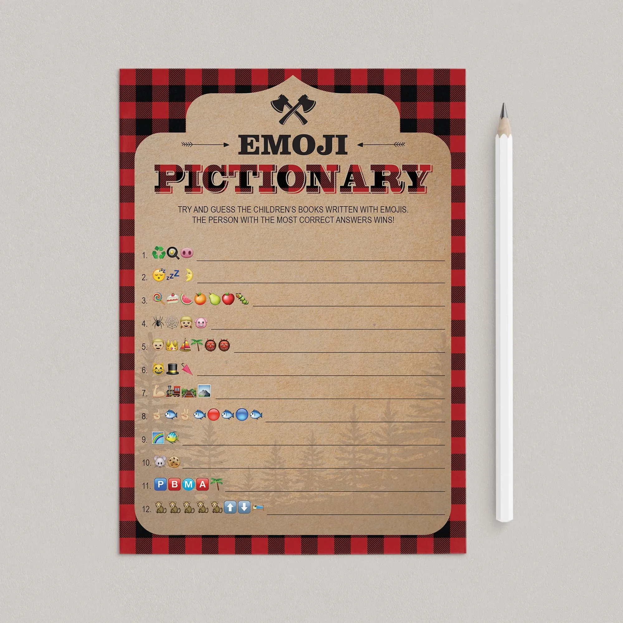 Lumberjack Themed Baby Shower Emoji Pictionary Printable