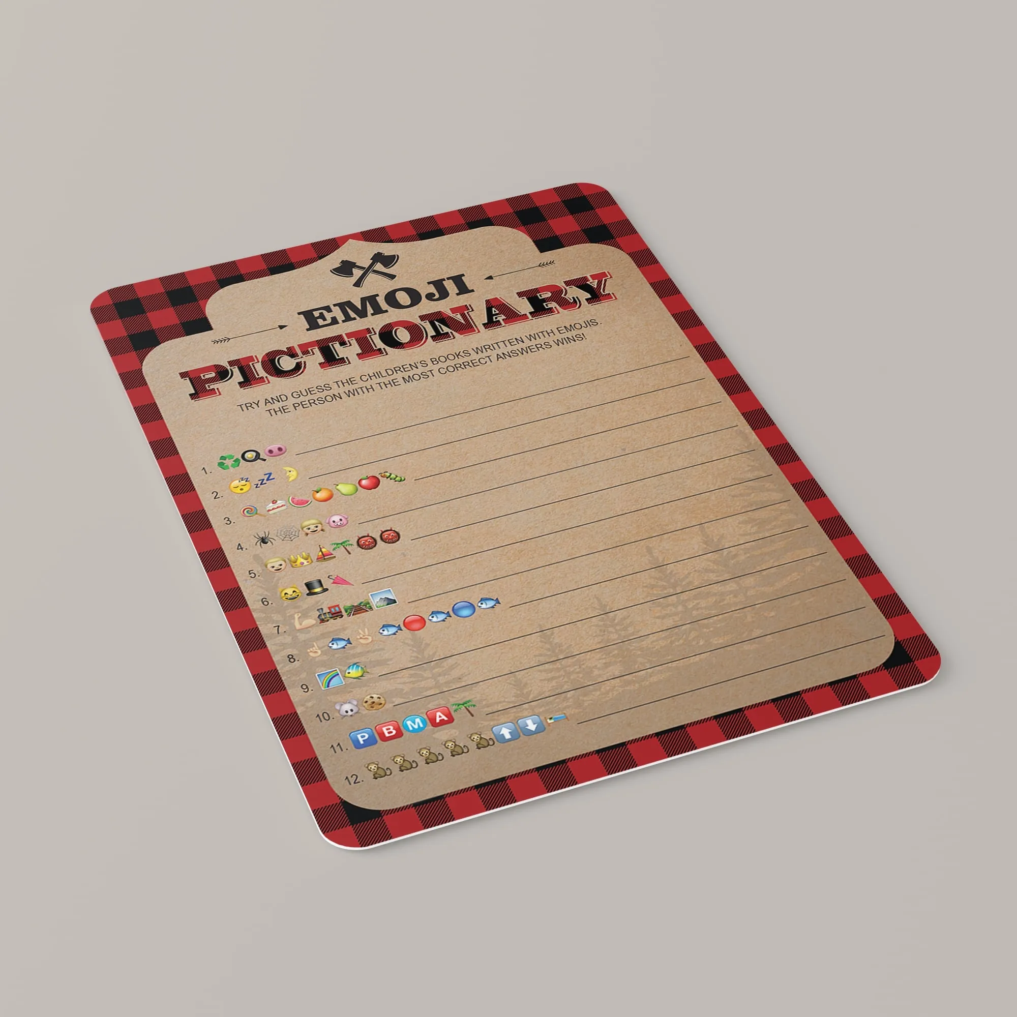 Lumberjack Themed Baby Shower Emoji Pictionary Printable