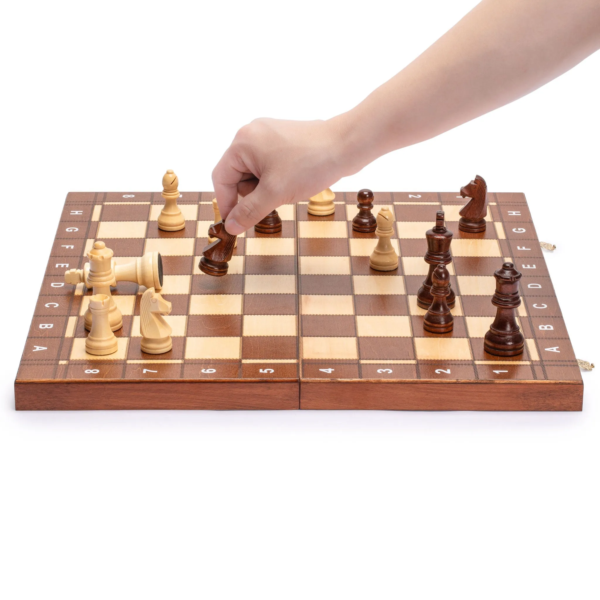 Medium 3-in-1 Wooden Chess, Checkers, and Backgammon Board Game Set - 16"