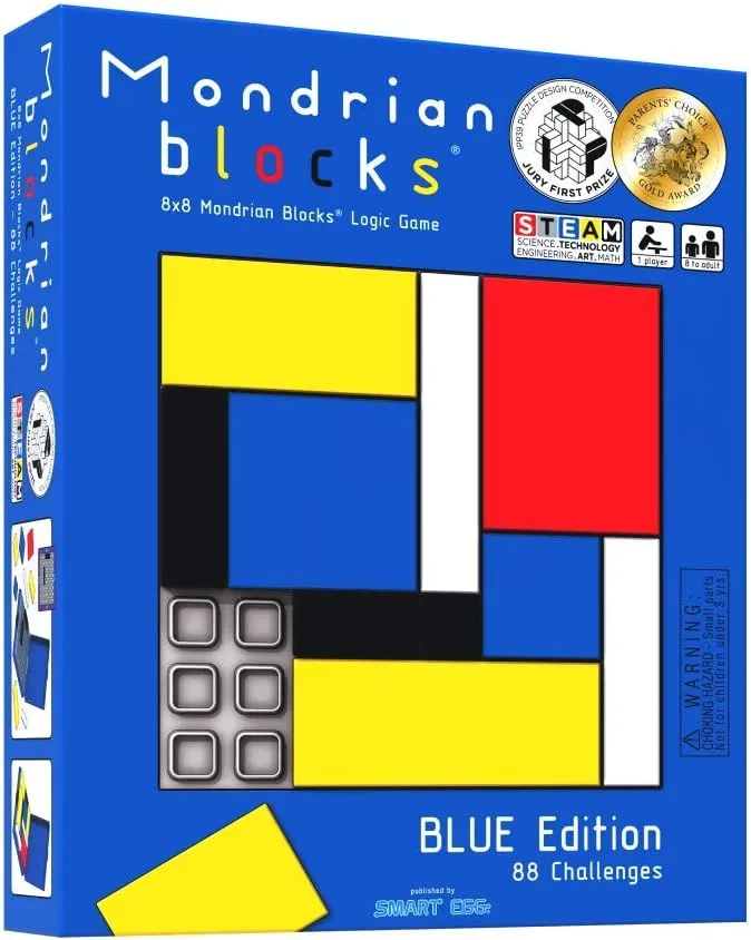 Mondrian Blocks Multi Award Winning Puzzle Game, Brain Teaser, Blue Edition D