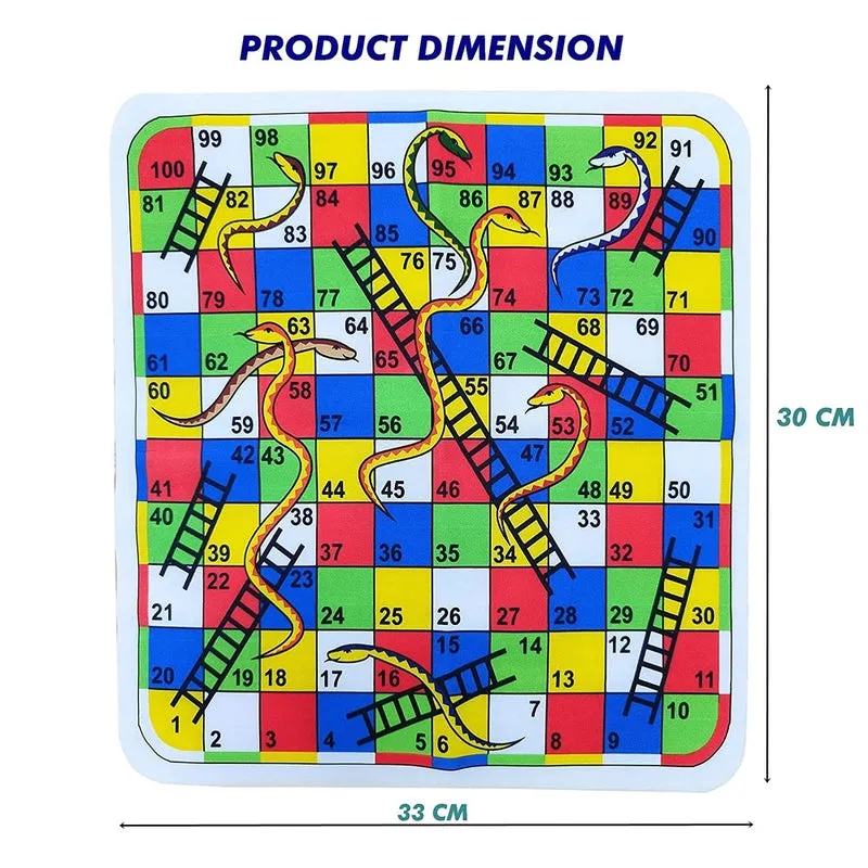 Multicolored 2 in 1  Snakes & Ladders / Chess Foldable Play Mat Board Game with 16 Token, 1 Dice and 32 Chess Soldiers