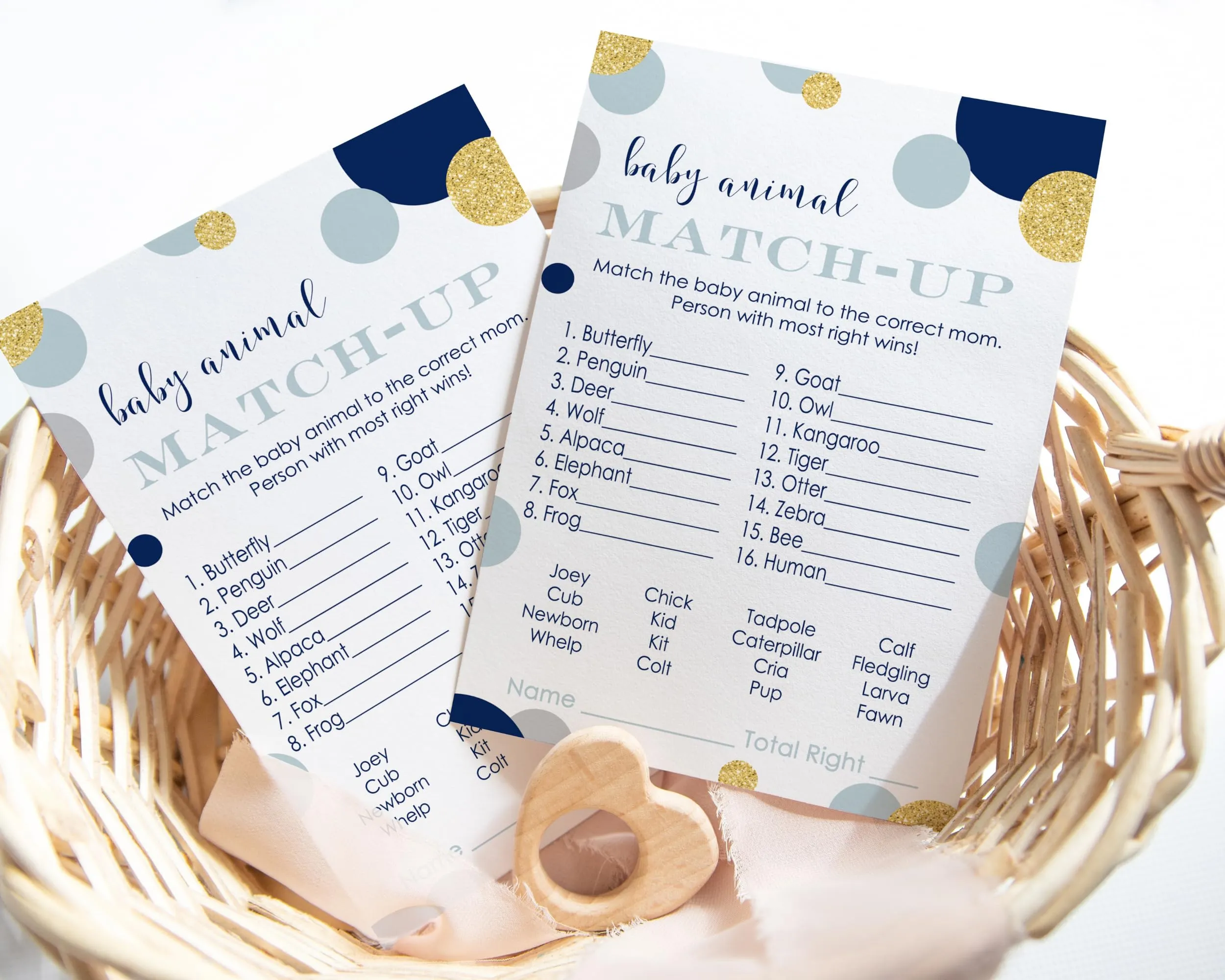 Navy and Gold Baby Shower Animal Matching Game Card (25 Pack)