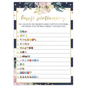 Navy and Gold Childrens Books Emoji Pictionary Game Printable