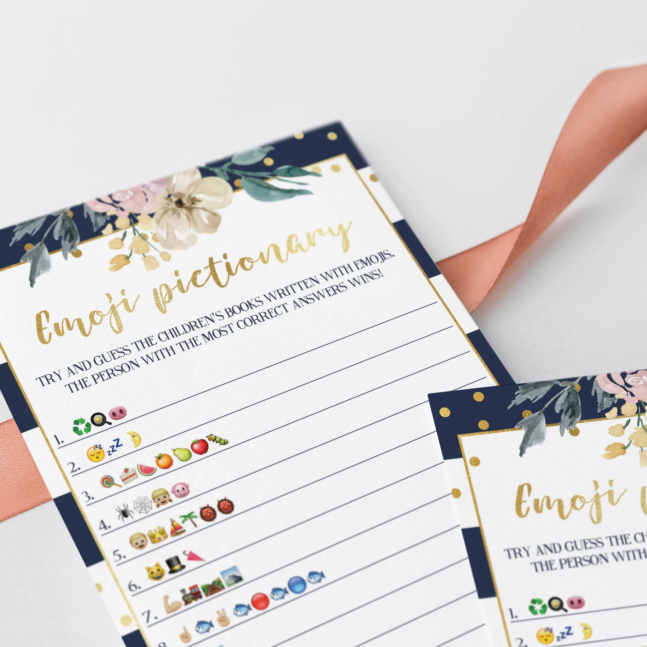 Navy and Gold Childrens Books Emoji Pictionary Game Printable