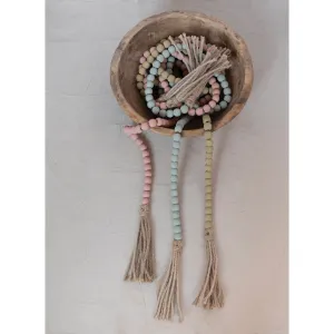 Paulownia Wood Bead with Jute Tassels (3 Colors)