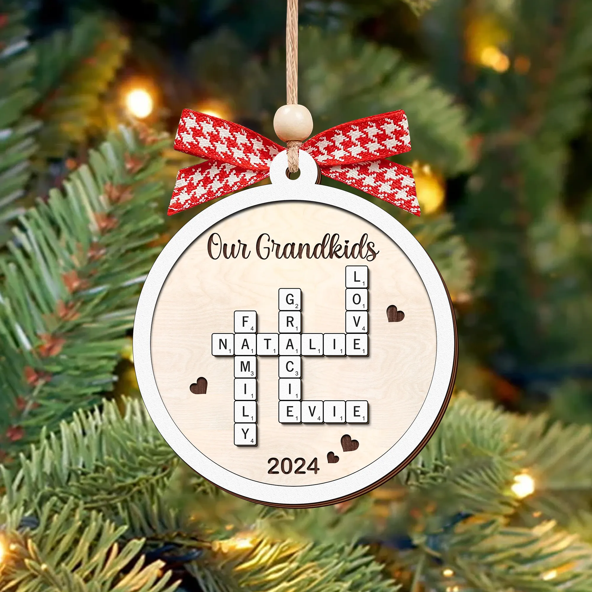 Personalized Family Crossword Puzzle Art 2-Layer Wooden Ornament, Christmas Gift For Family CF574