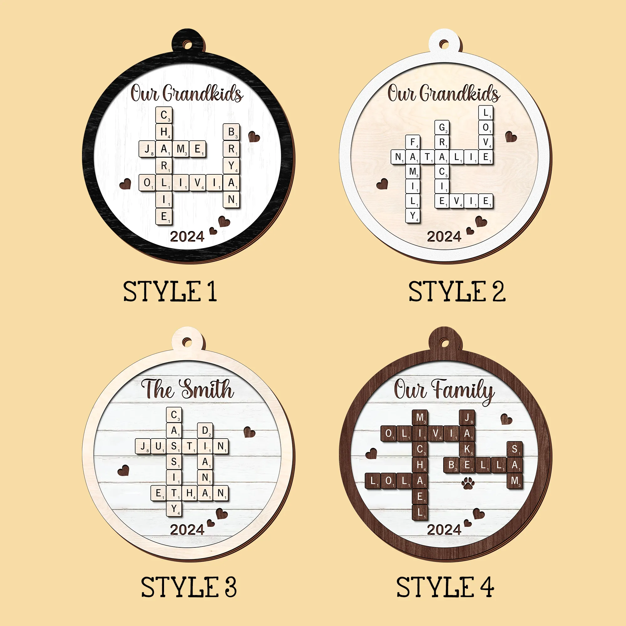 Personalized Family Crossword Puzzle Art 2-Layer Wooden Ornament, Christmas Gift For Family CF574