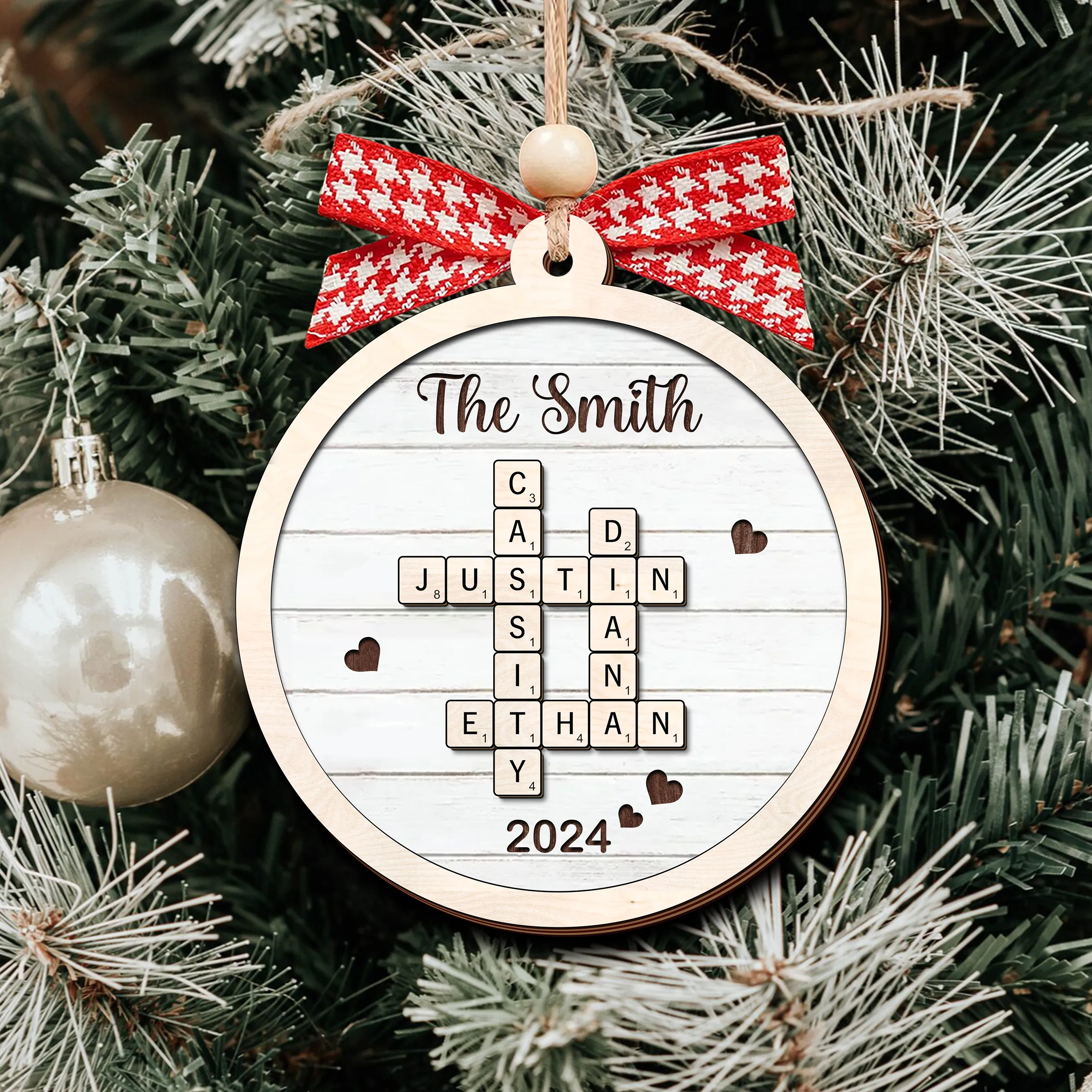 Personalized Family Crossword Puzzle Art 2-Layer Wooden Ornament, Christmas Gift For Family CF574