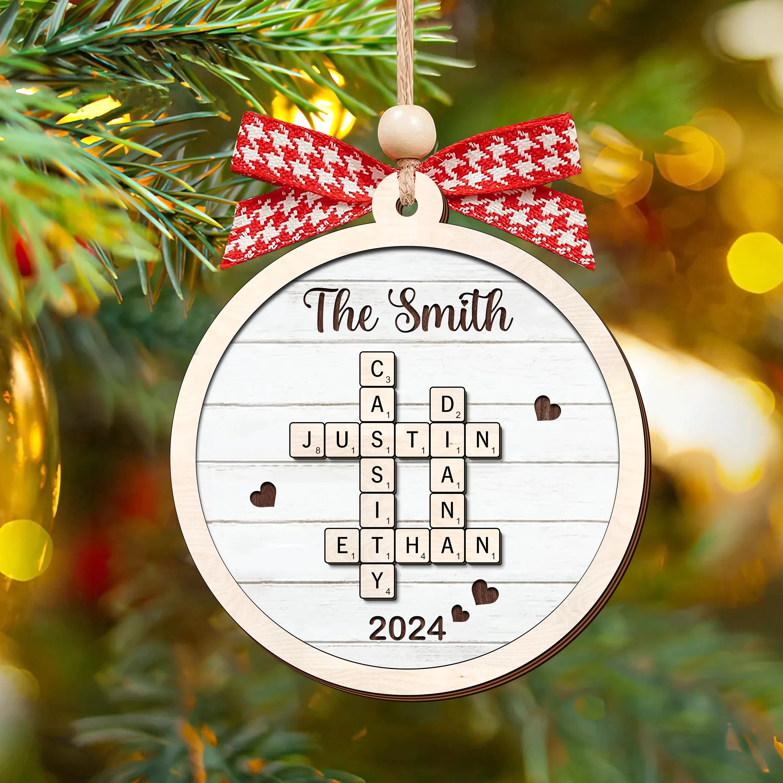 Personalized Family Crossword Puzzle Art 2-Layer Wooden Ornament, Christmas Gift For Family CF574