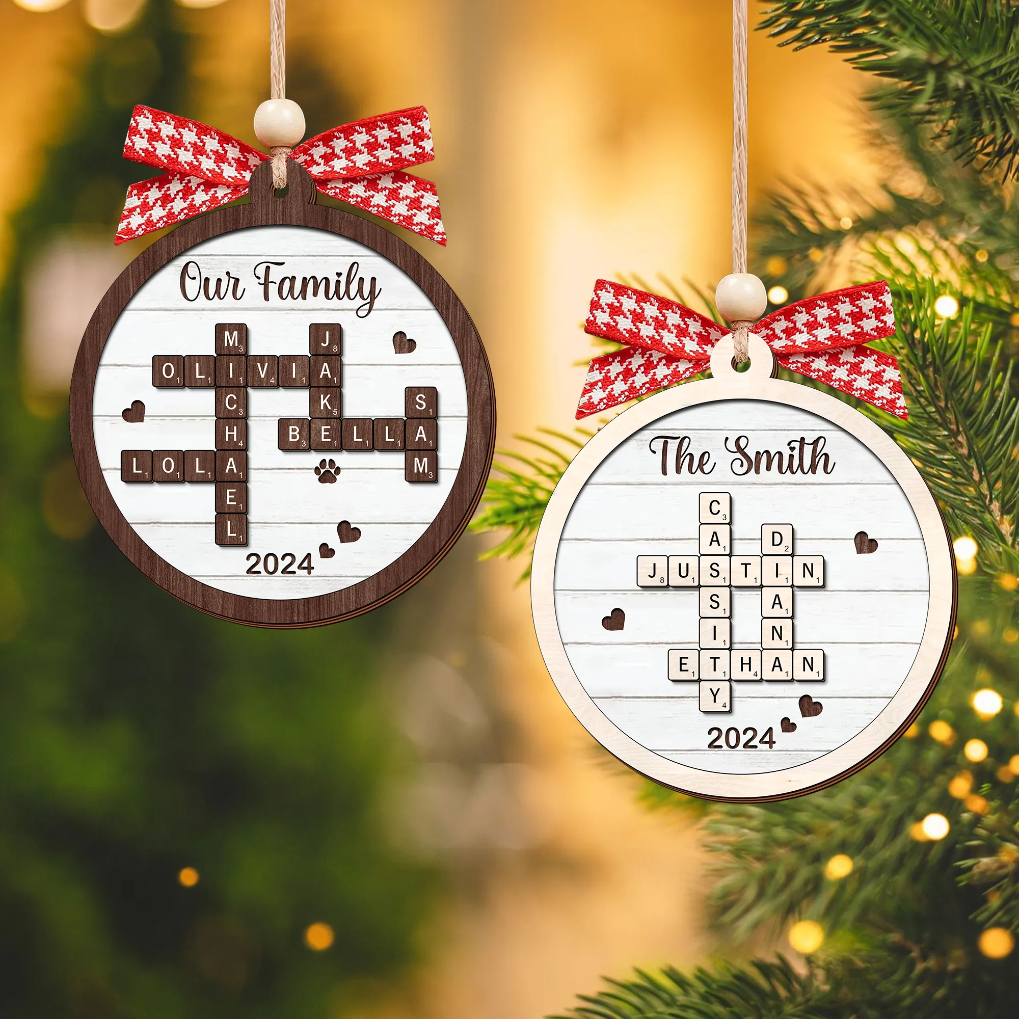 Personalized Family Crossword Puzzle Art 2-Layer Wooden Ornament, Christmas Gift For Family CF574