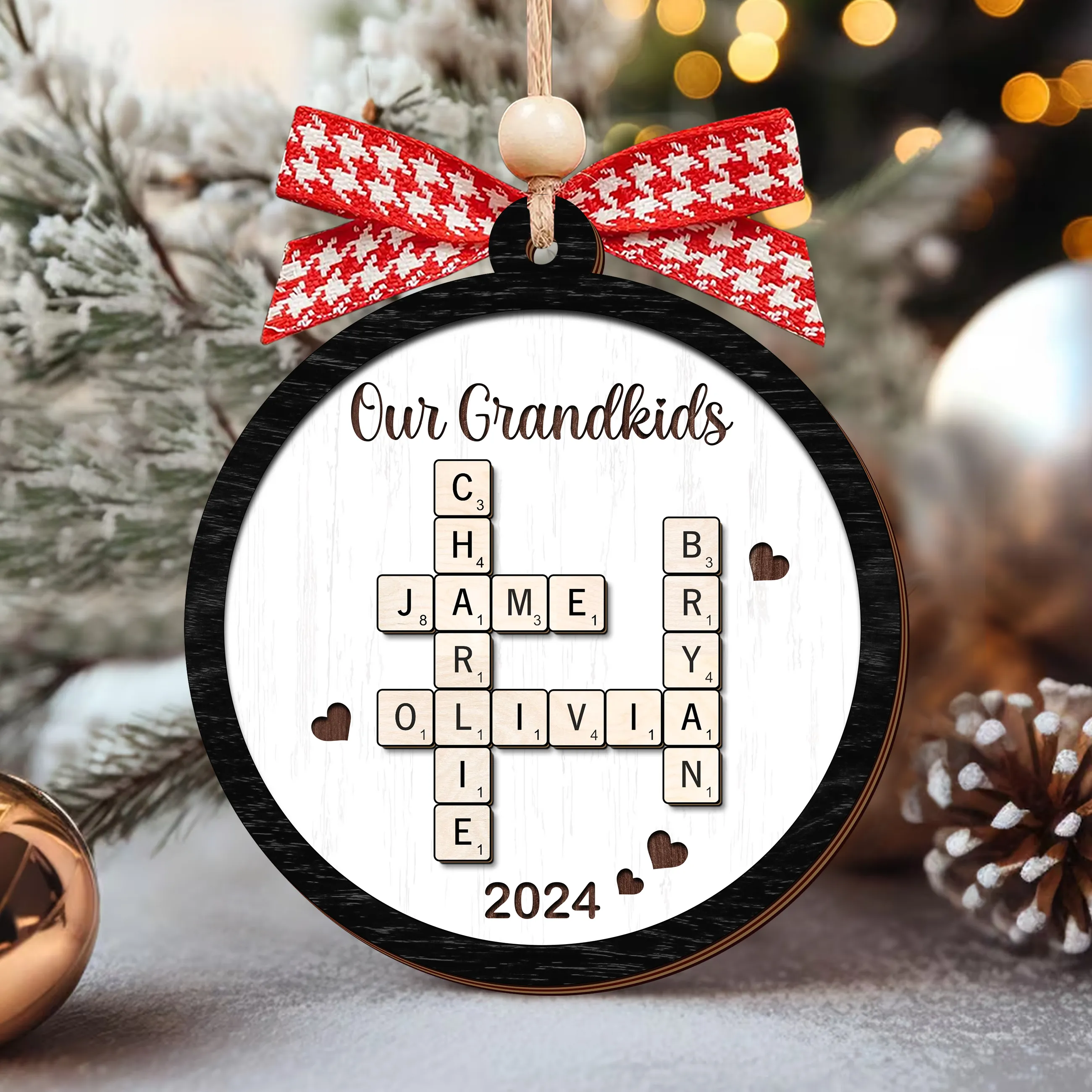 Personalized Family Crossword Puzzle Art 2-Layer Wooden Ornament, Christmas Gift For Family CF574