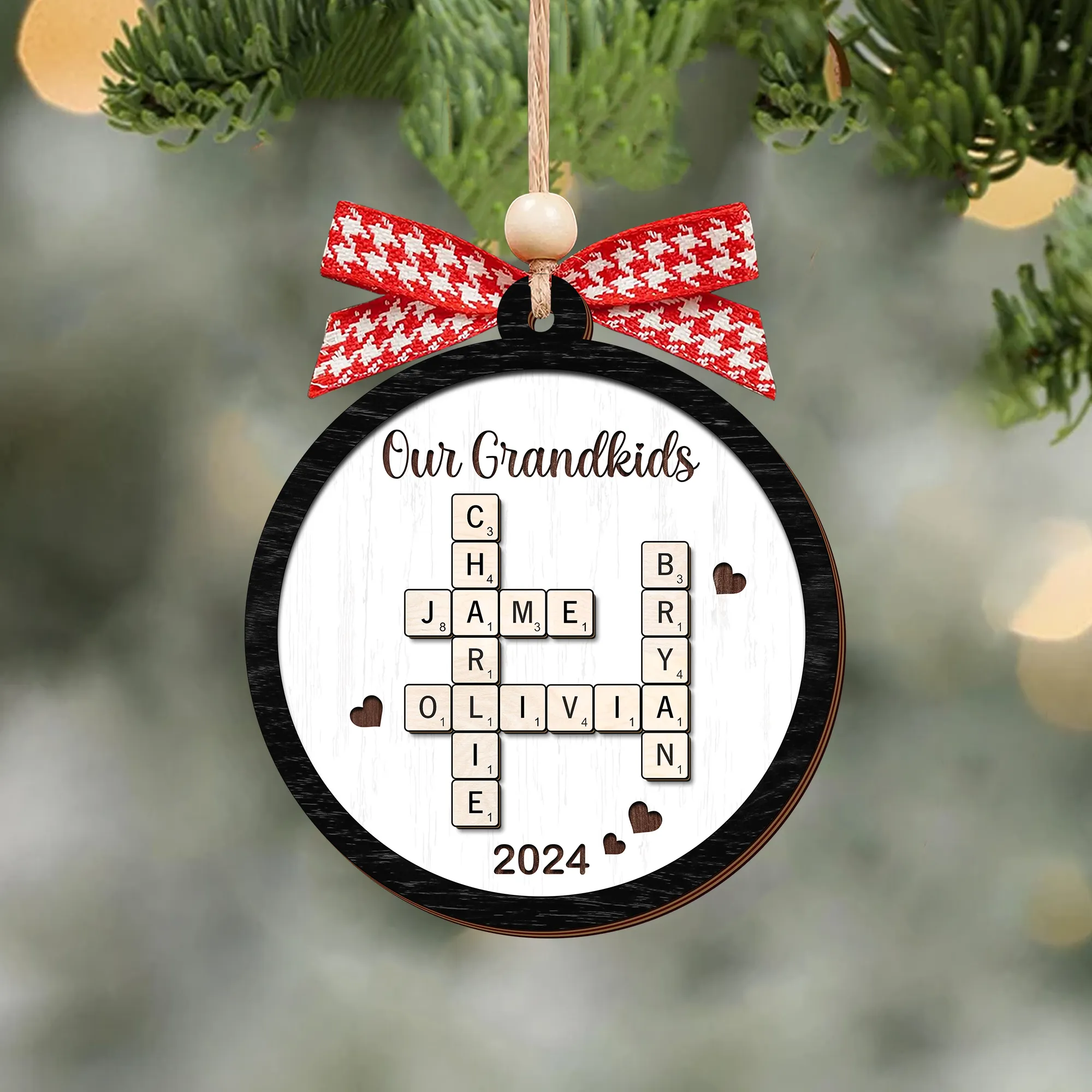 Personalized Family Crossword Puzzle Art 2-Layer Wooden Ornament, Christmas Gift For Family CF574