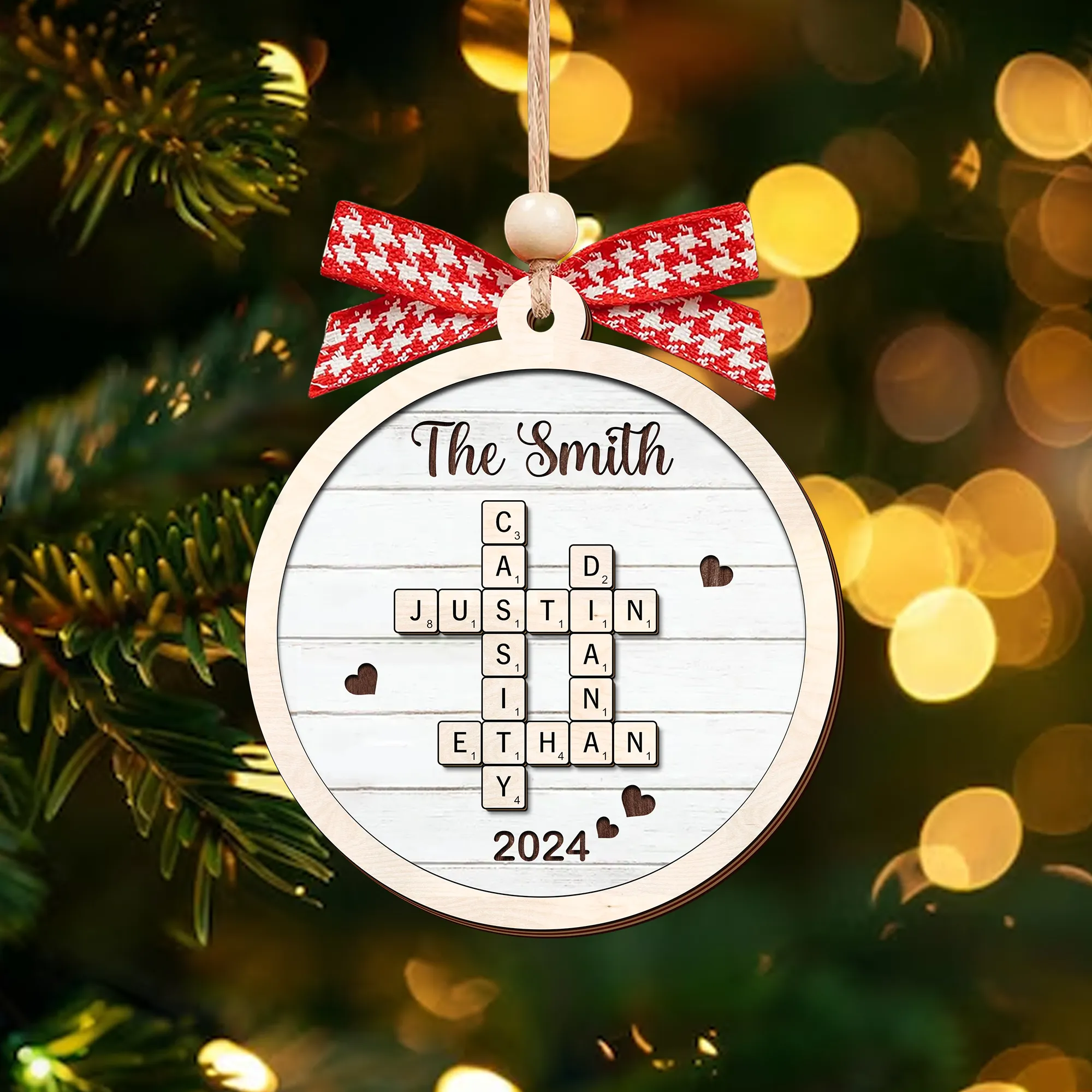 Personalized Family Crossword Puzzle Art 2-Layer Wooden Ornament, Christmas Gift For Family CF574