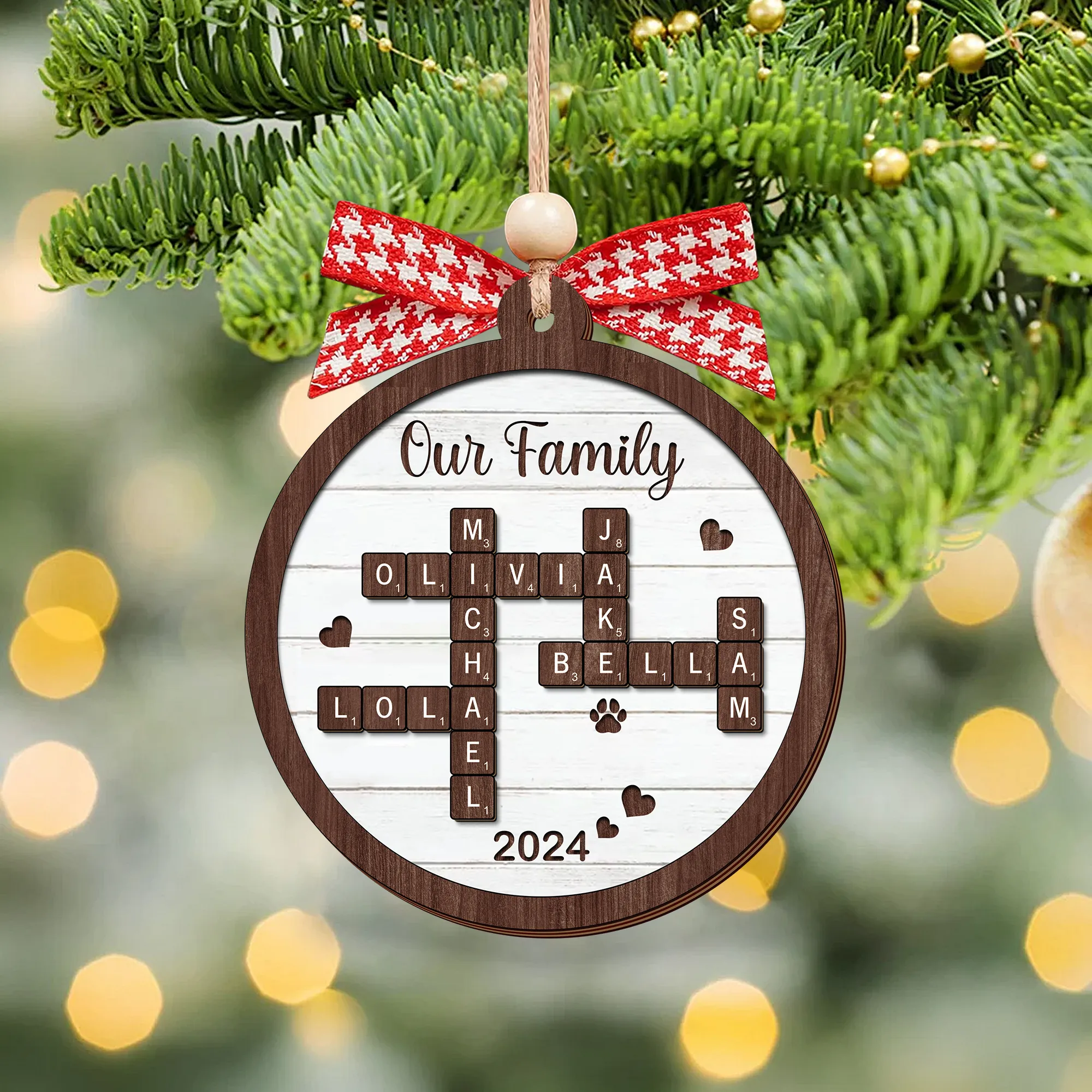 Personalized Family Crossword Puzzle Art 2-Layer Wooden Ornament, Christmas Gift For Family CF574