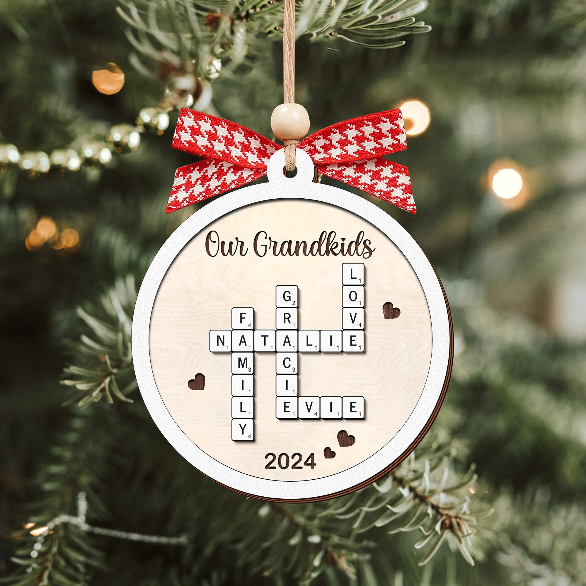 Personalized Family Crossword Puzzle Art 2-Layer Wooden Ornament, Christmas Gift For Family CF574