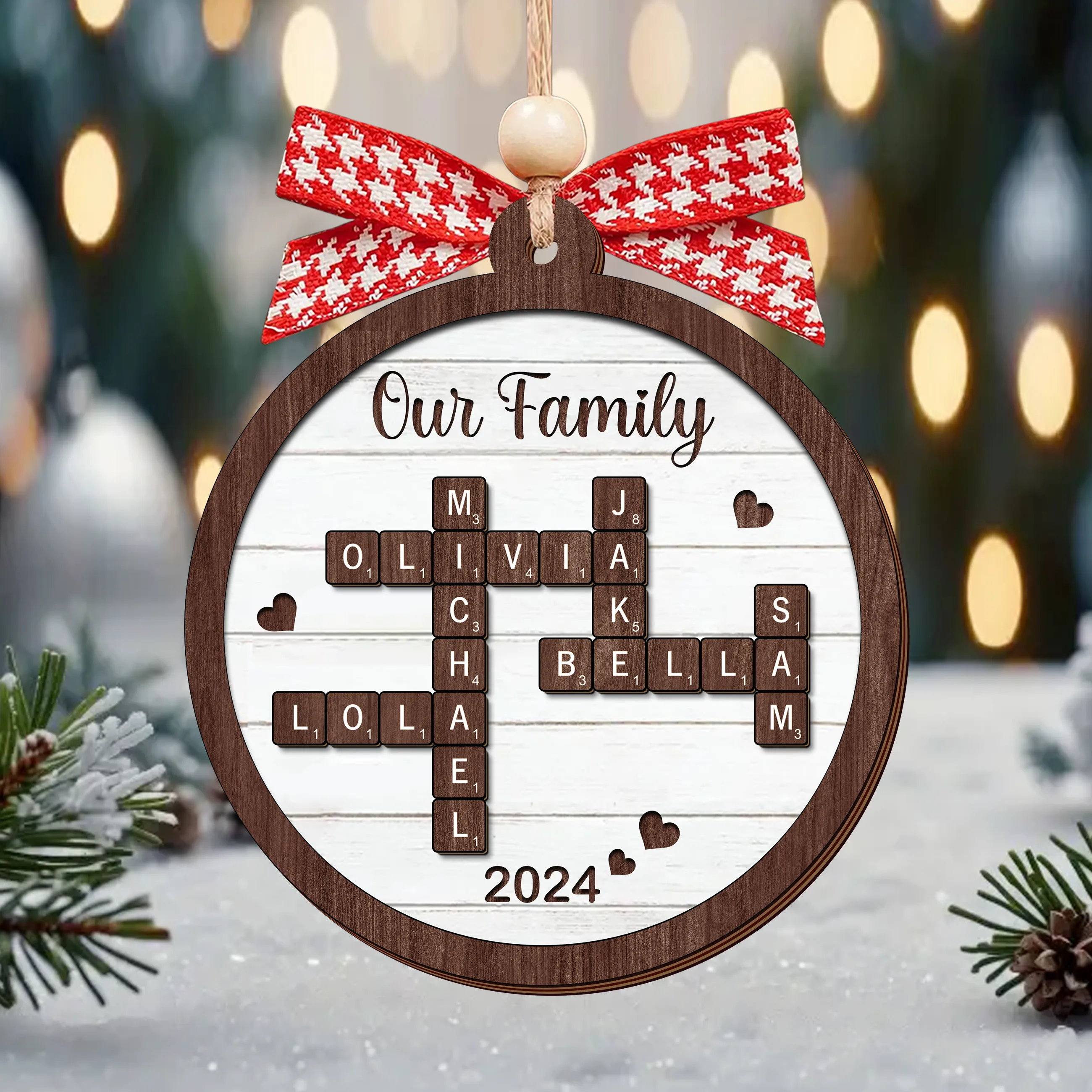 Personalized Family Crossword Puzzle Art 2-Layer Wooden Ornament, Christmas Gift For Family CF574