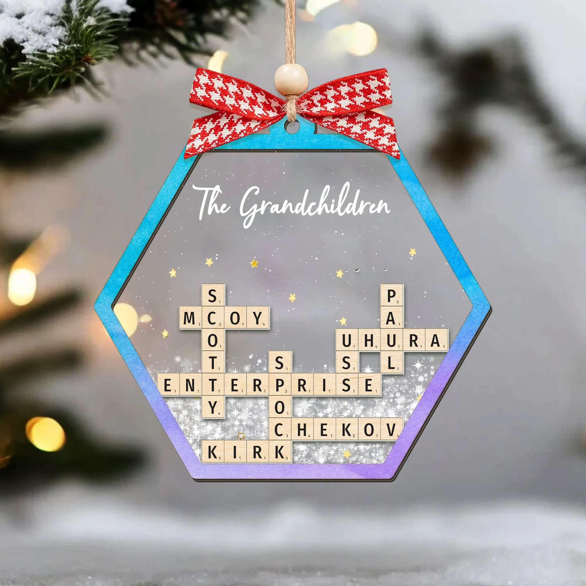 Personalized Family Crossword Shaker 4D Ornament, Family Name Christmas Ornament CF593