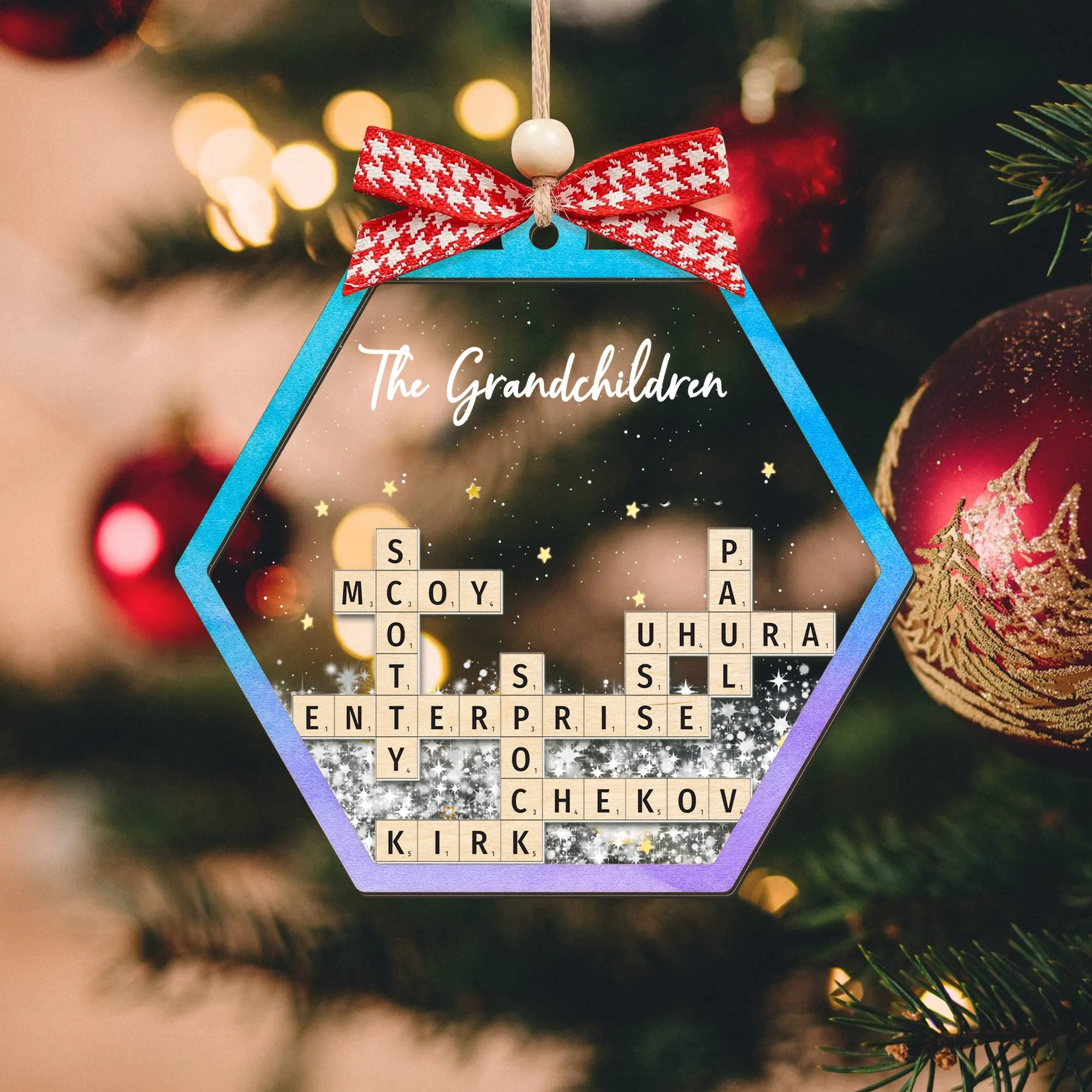 Personalized Family Crossword Shaker 4D Ornament, Family Name Christmas Ornament CF593