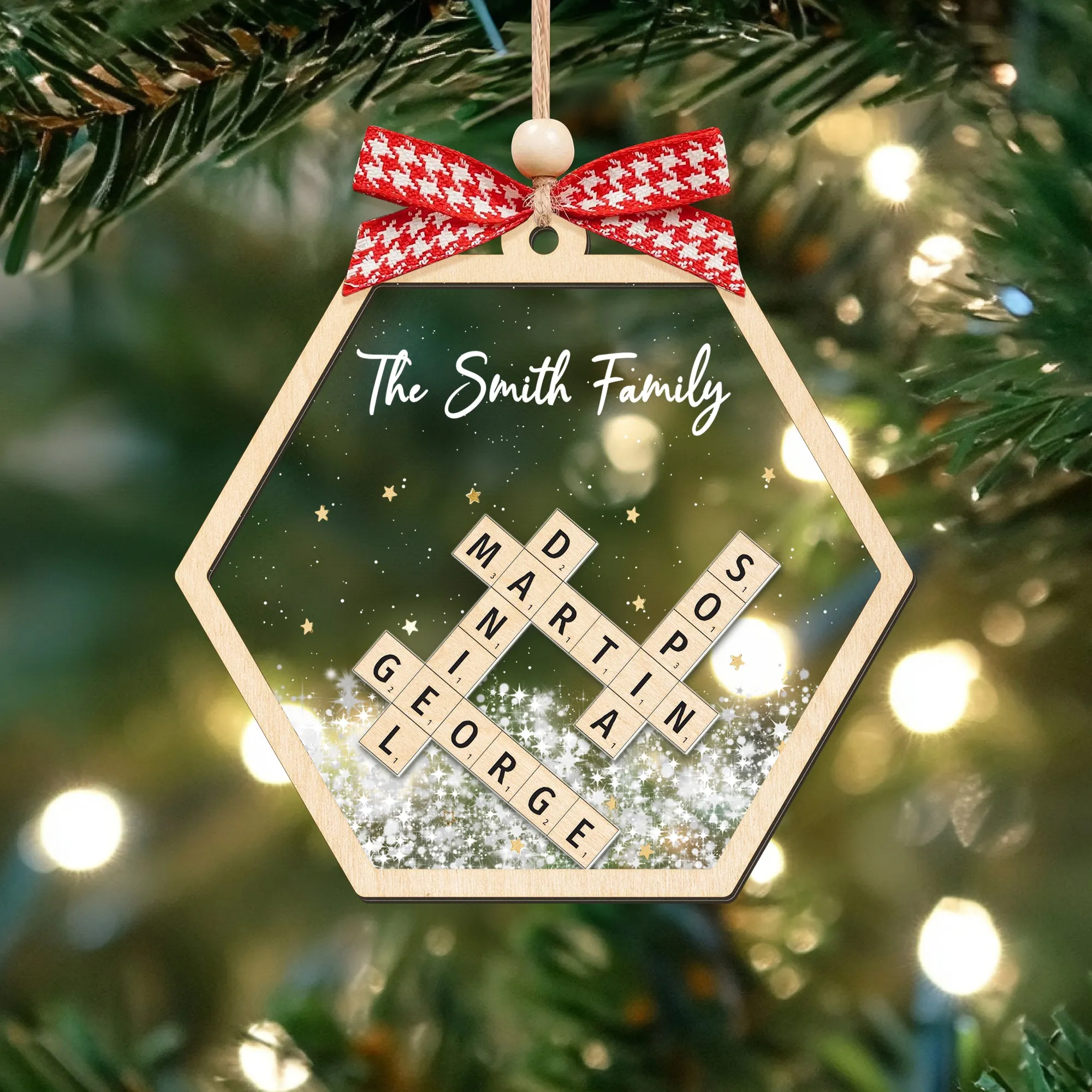 Personalized Family Crossword Shaker 4D Ornament, Family Name Christmas Ornament CF593