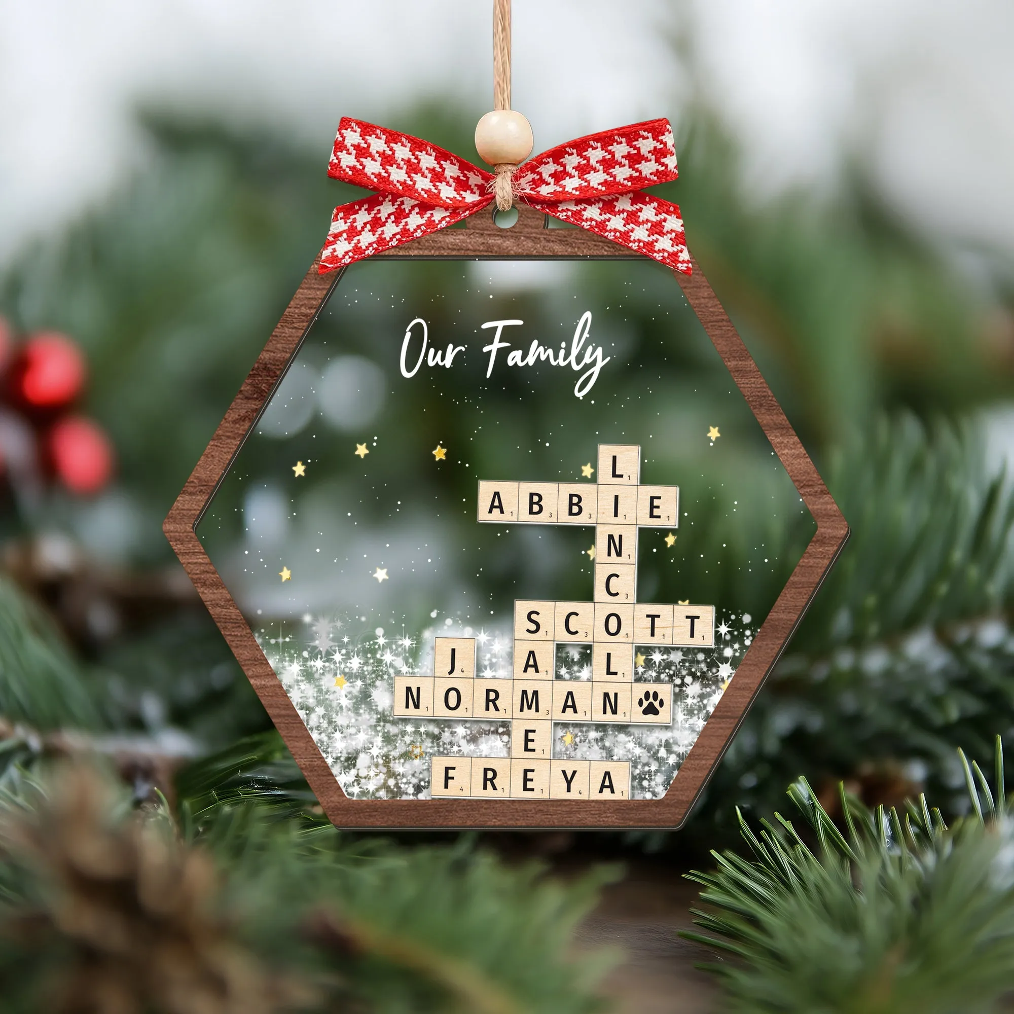 Personalized Family Crossword Shaker 4D Ornament, Family Name Christmas Ornament CF593