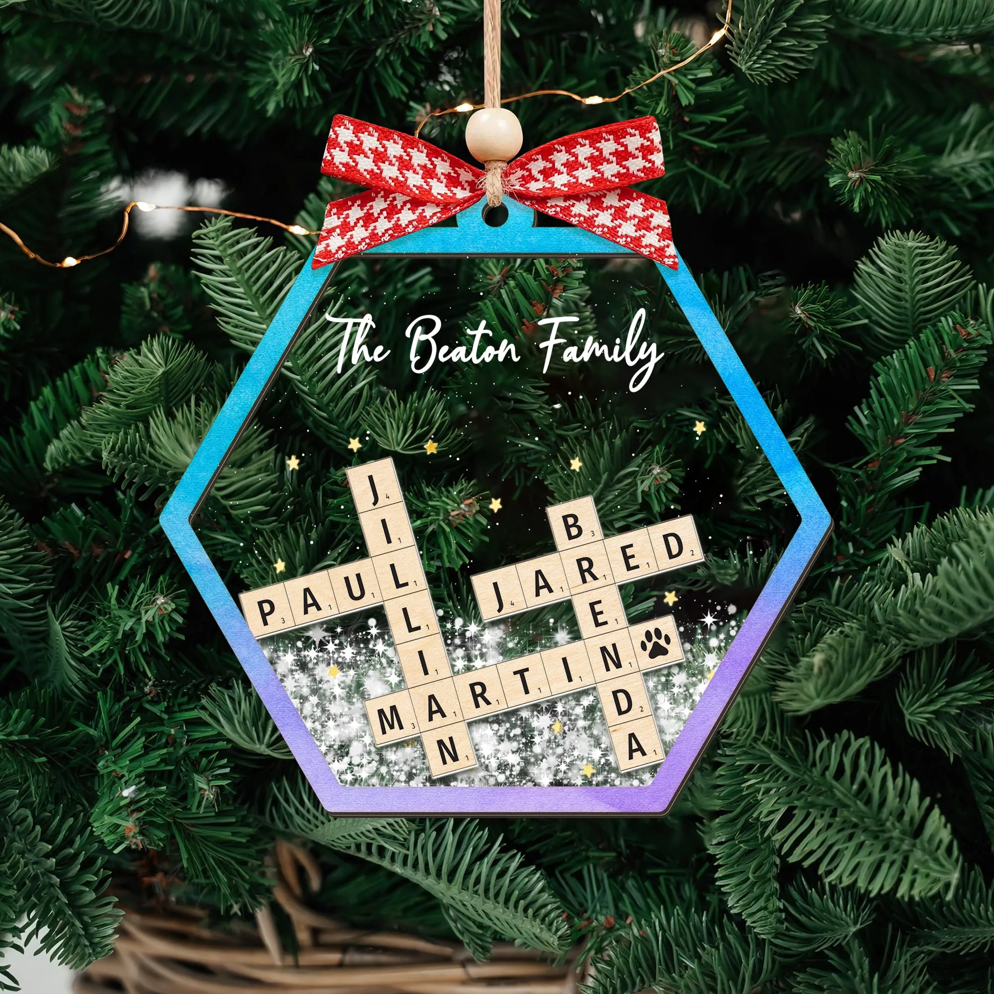 Personalized Family Crossword Shaker 4D Ornament, Family Name Christmas Ornament CF593