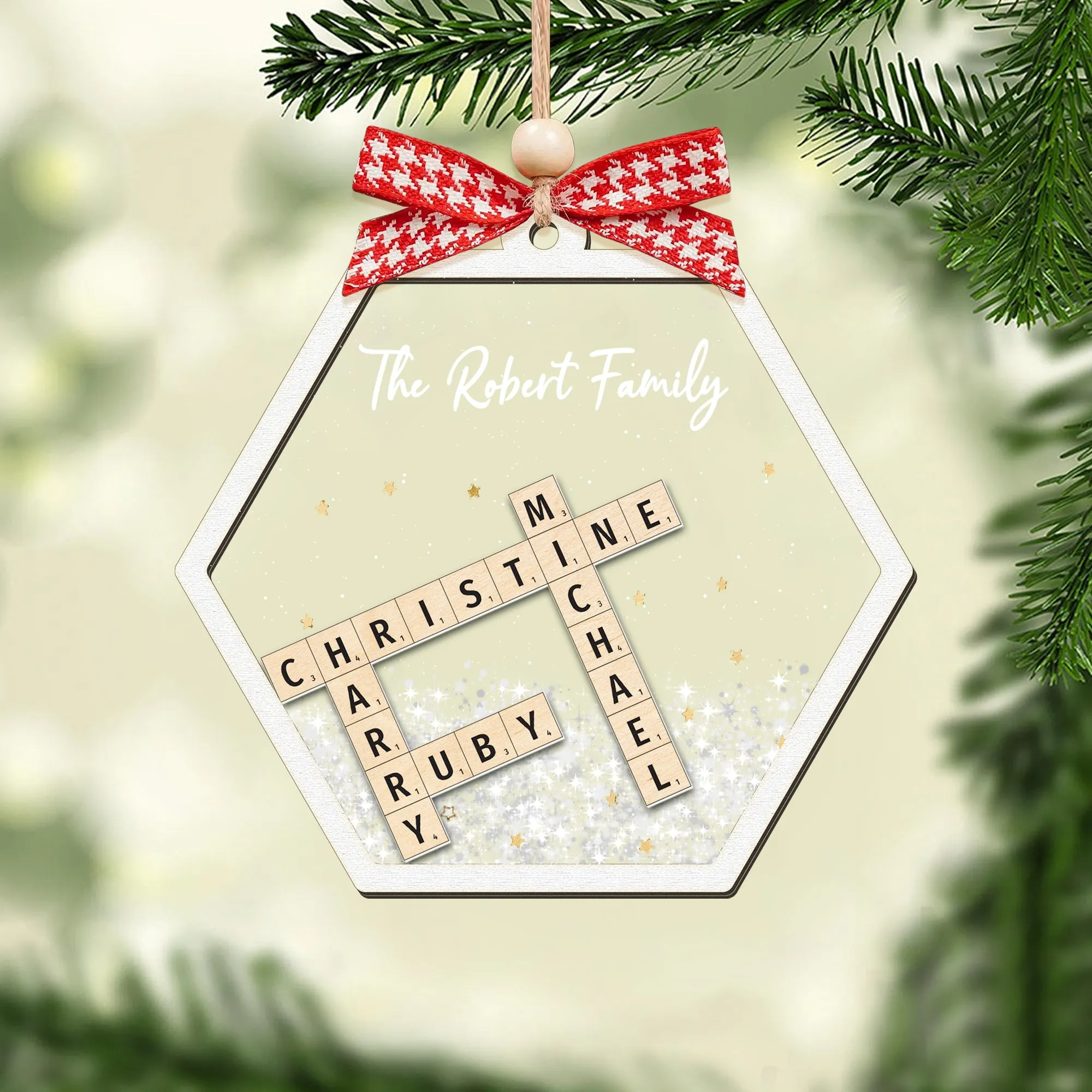 Personalized Family Crossword Shaker 4D Ornament, Family Name Christmas Ornament CF593