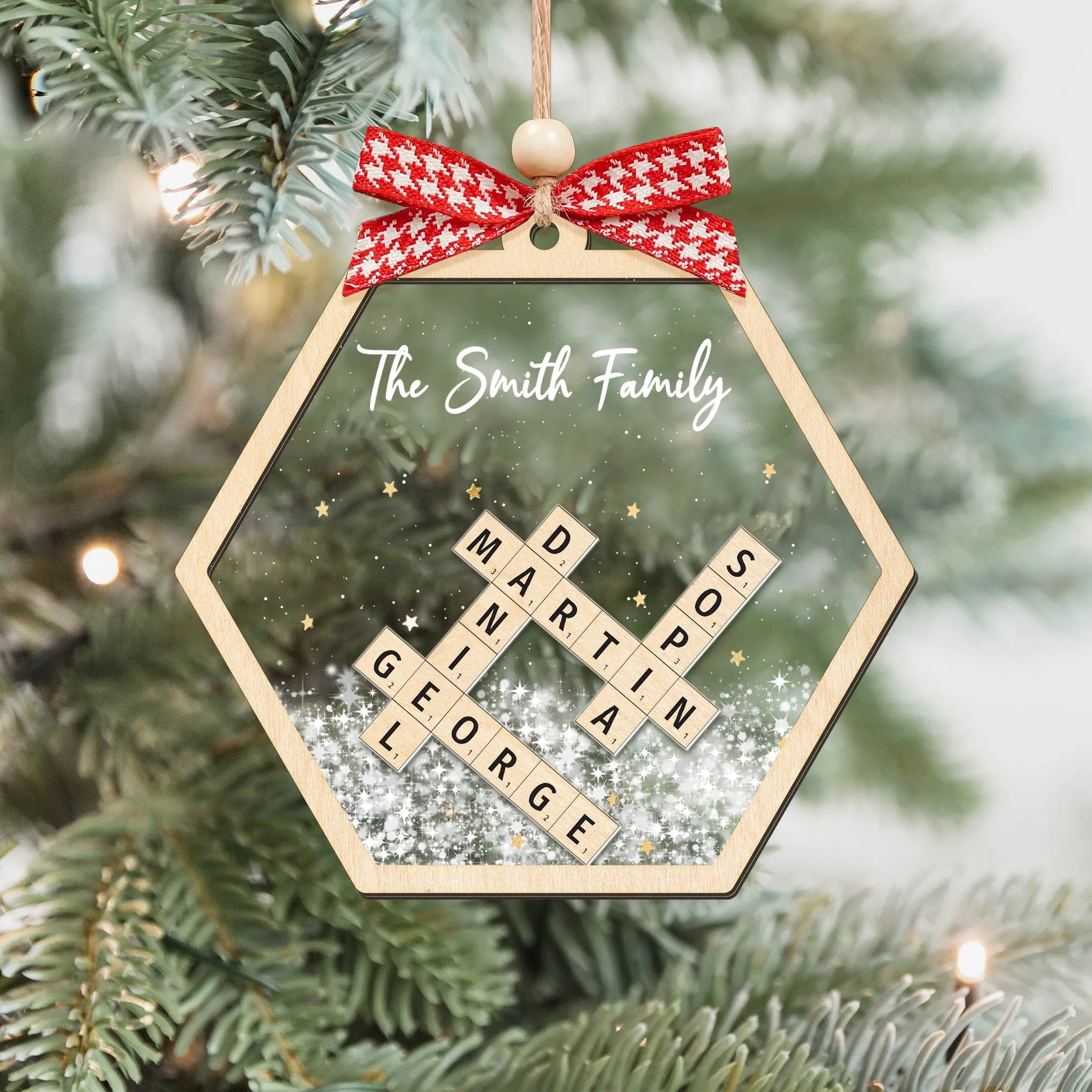 Personalized Family Crossword Shaker 4D Ornament, Family Name Christmas Ornament CF593