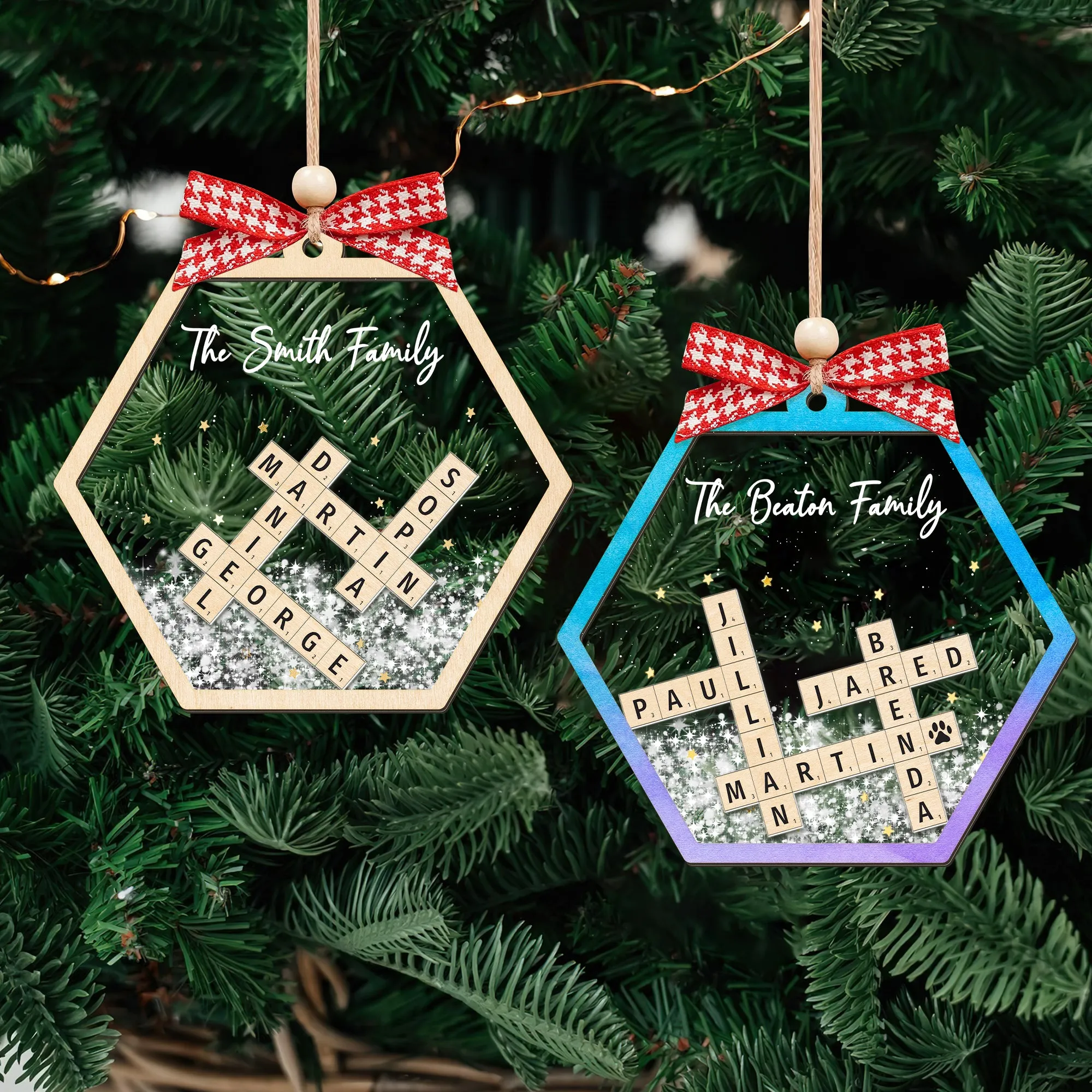 Personalized Family Crossword Shaker 4D Ornament, Family Name Christmas Ornament CF593