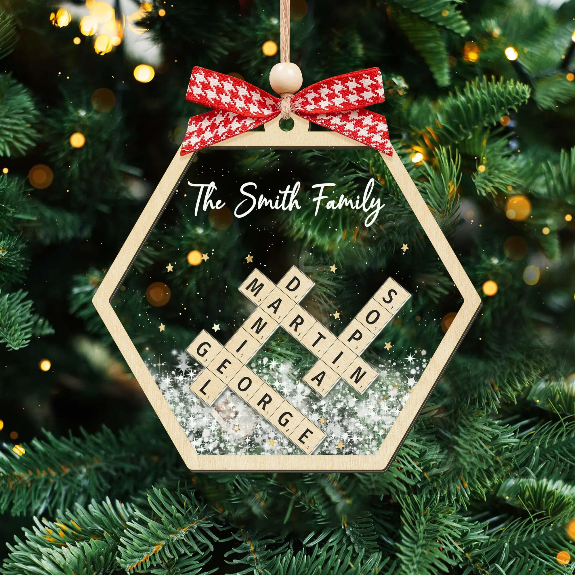 Personalized Family Crossword Shaker 4D Ornament, Family Name Christmas Ornament CF593