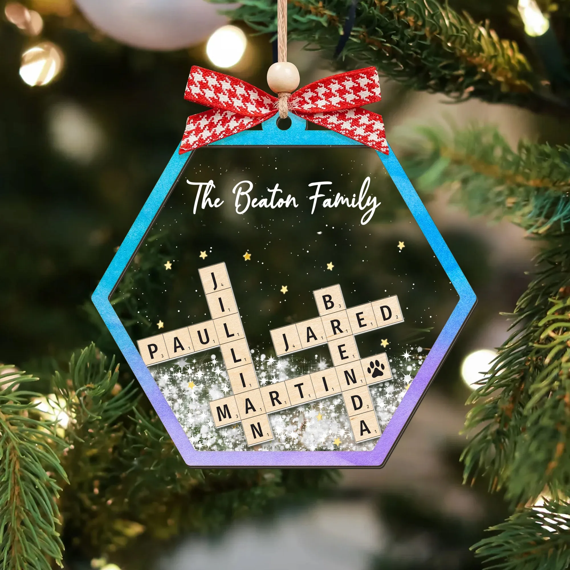 Personalized Family Crossword Shaker 4D Ornament, Family Name Christmas Ornament CF593