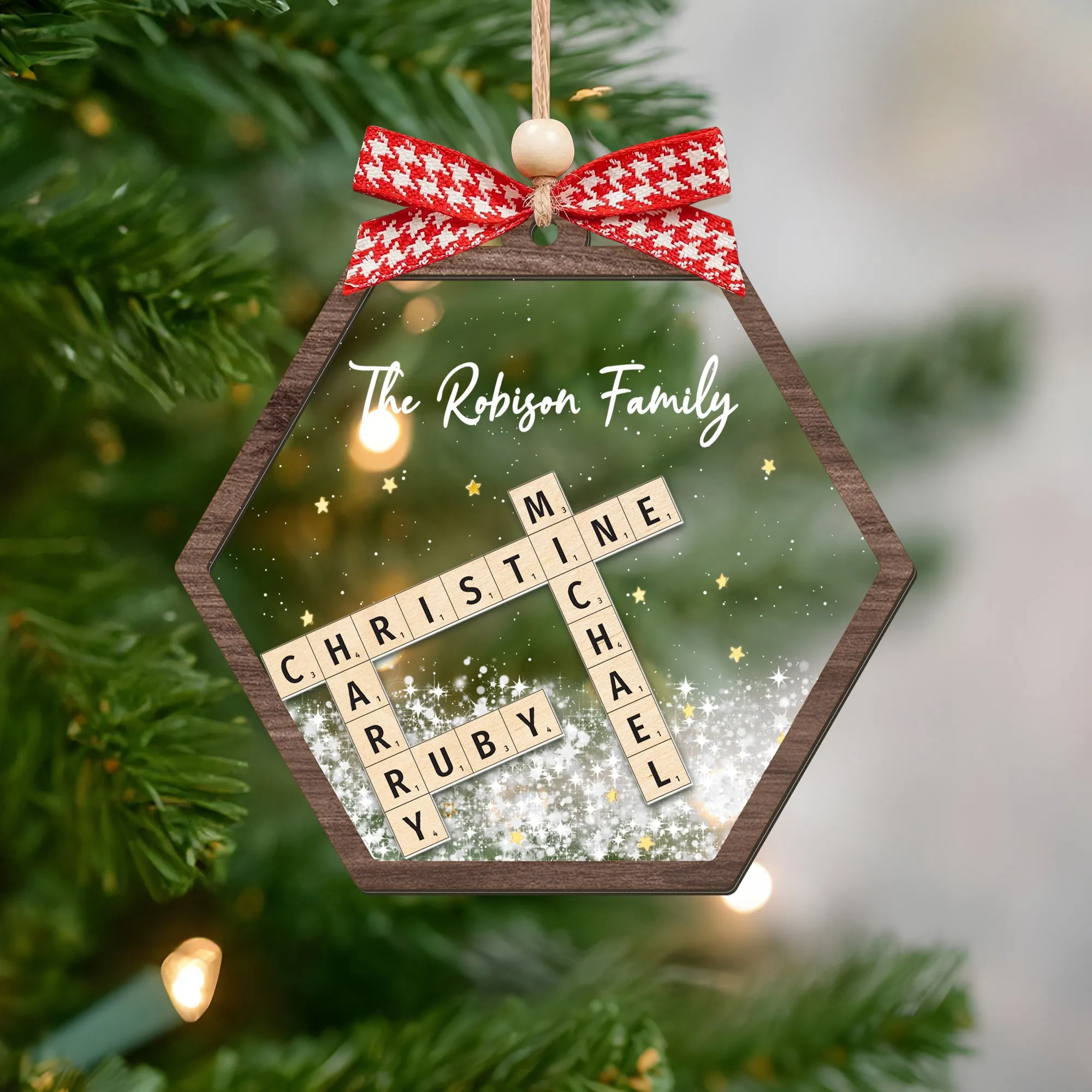 Personalized Family Crossword Shaker 4D Ornament, Family Name Christmas Ornament CF593