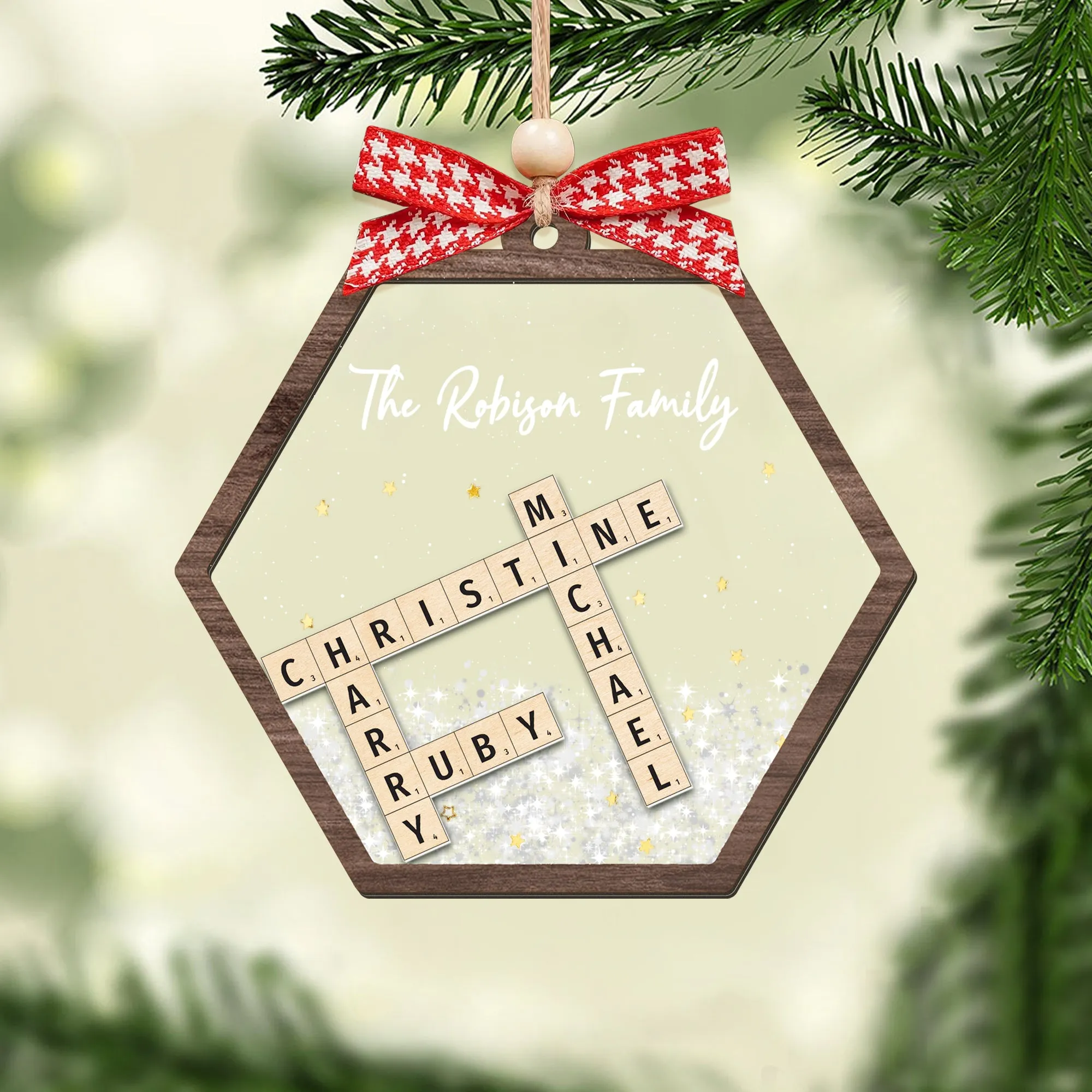 Personalized Family Crossword Shaker 4D Ornament, Family Name Christmas Ornament CF593