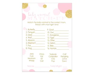 Pink and Gold Baby Shower Game Animal Matching for All Occasion Fun Guessing Activities Guests Play, Twinkle Star Ideas, 4x6, 25 Pack