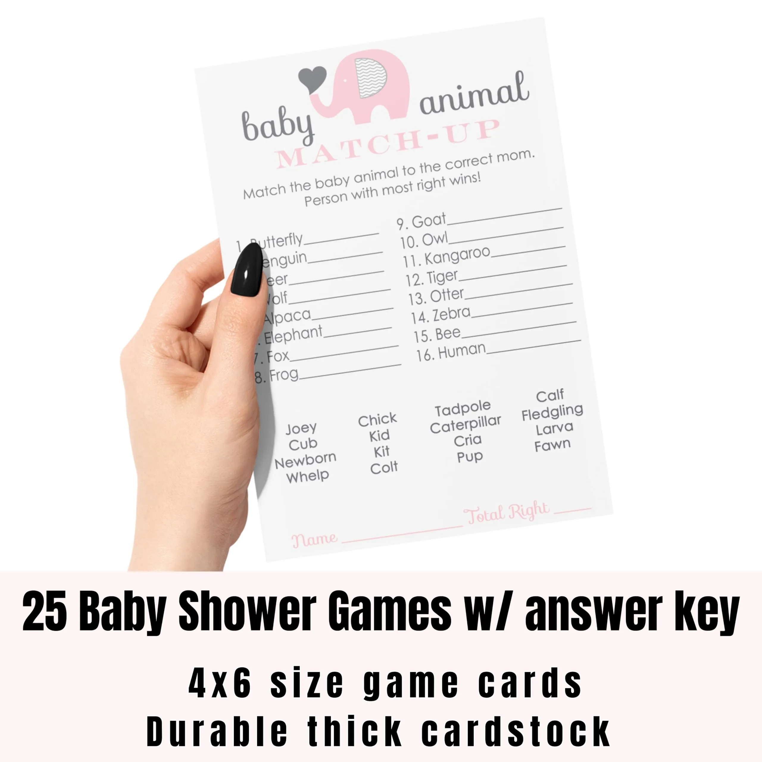 Pink Elephant Baby Animal Matching Game Cards (25 Pack)