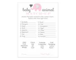 Pink Elephant Baby Animal Matching Game Cards (25 Pack)