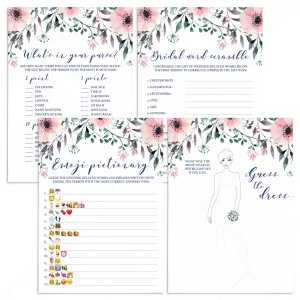 Pink Flowers Bridal Shower Games Pack Instant Download