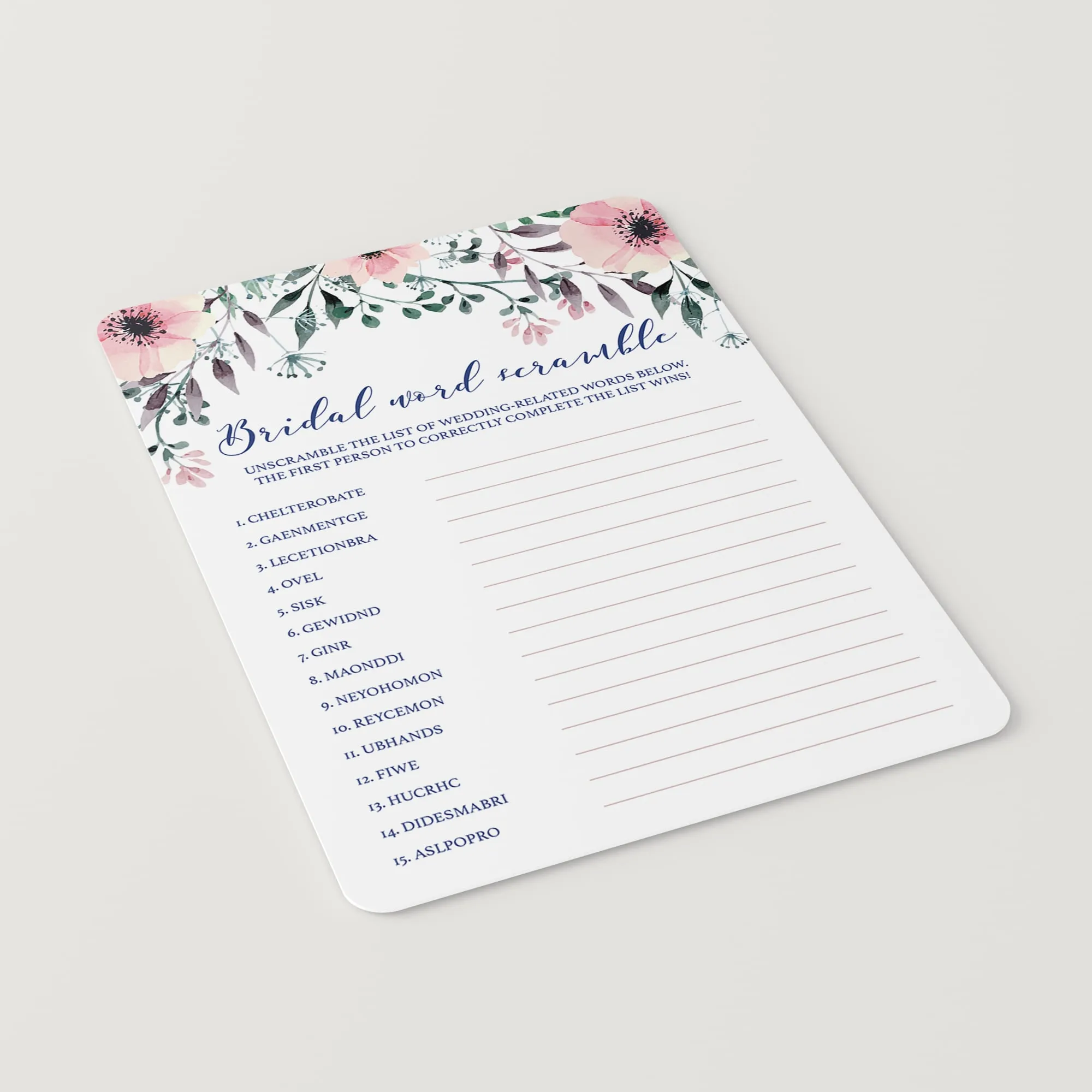 Pink Flowers Bridal Shower Games Pack Instant Download