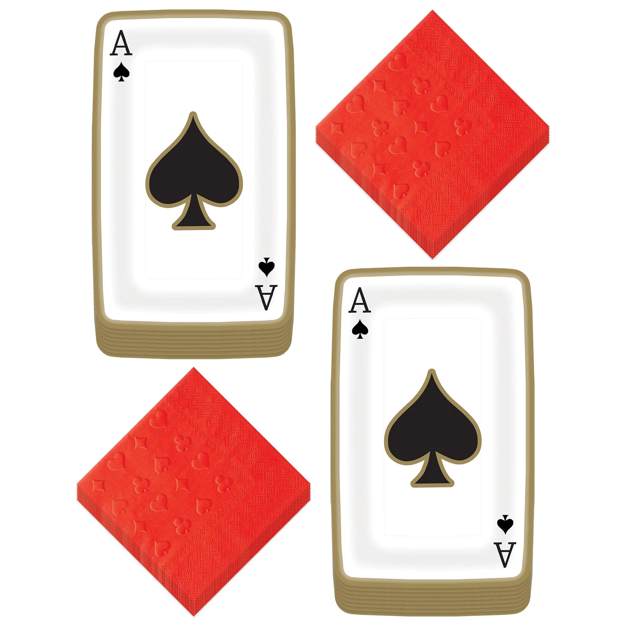 Playing Card Shaped Paper Dessert Plates and Red Beverage Napkins (Serves 16)