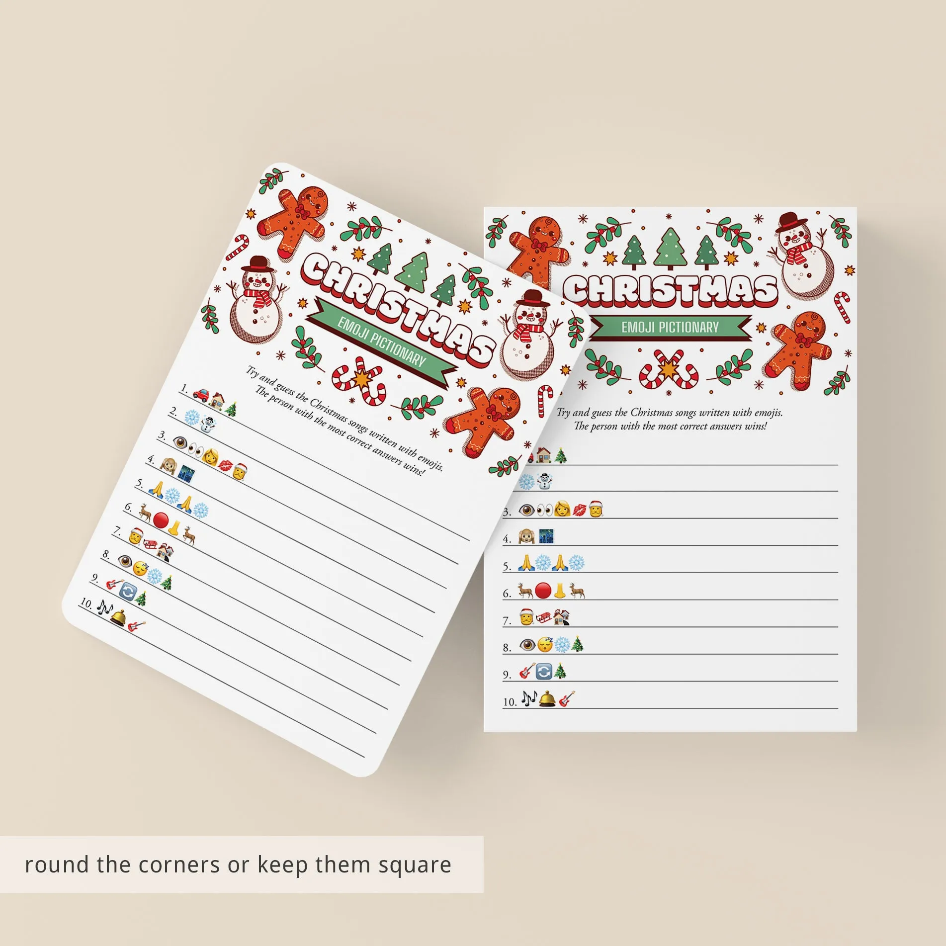 Printable Christmas Emoji Pictionary Game Card with Answers