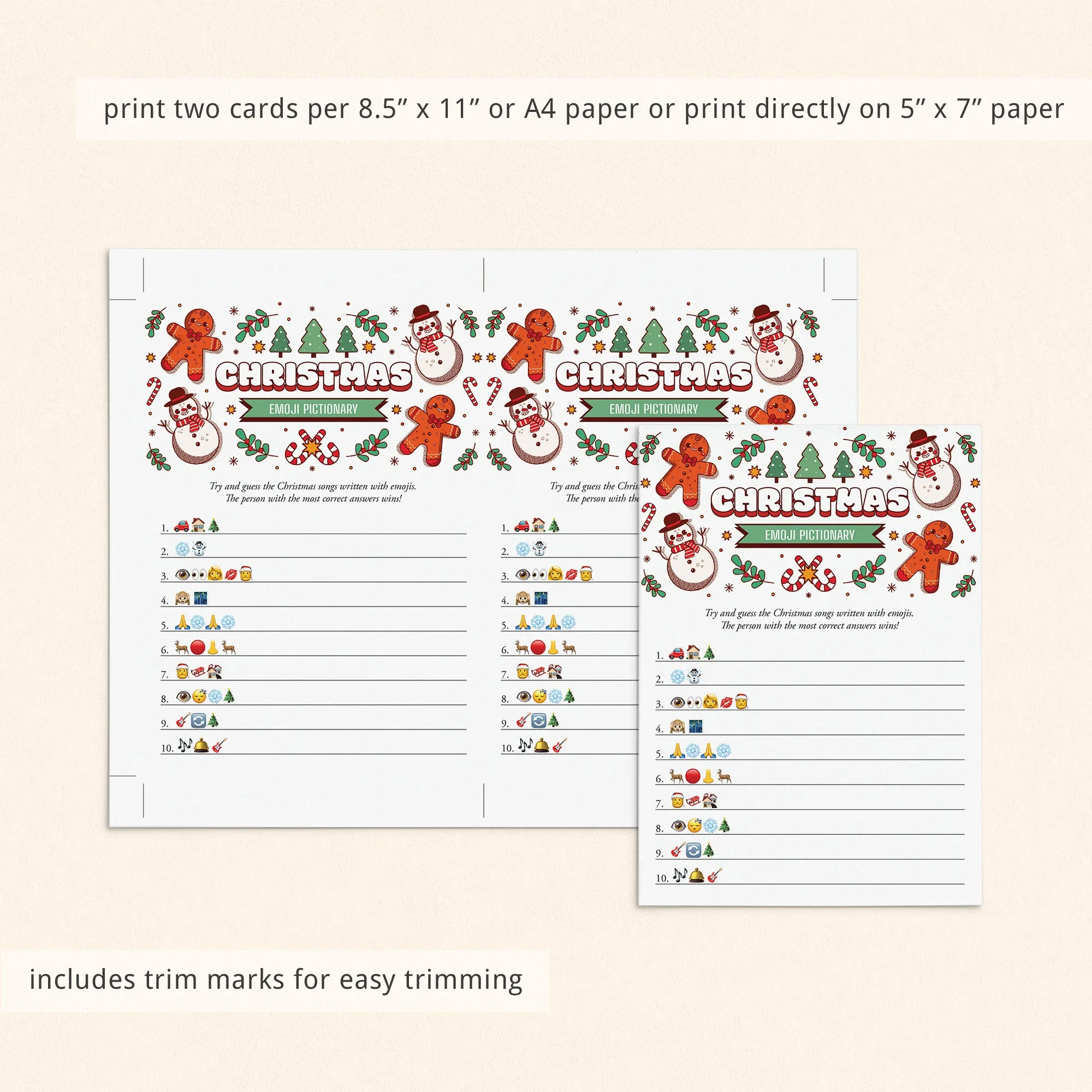 Printable Christmas Emoji Pictionary Game Card with Answers