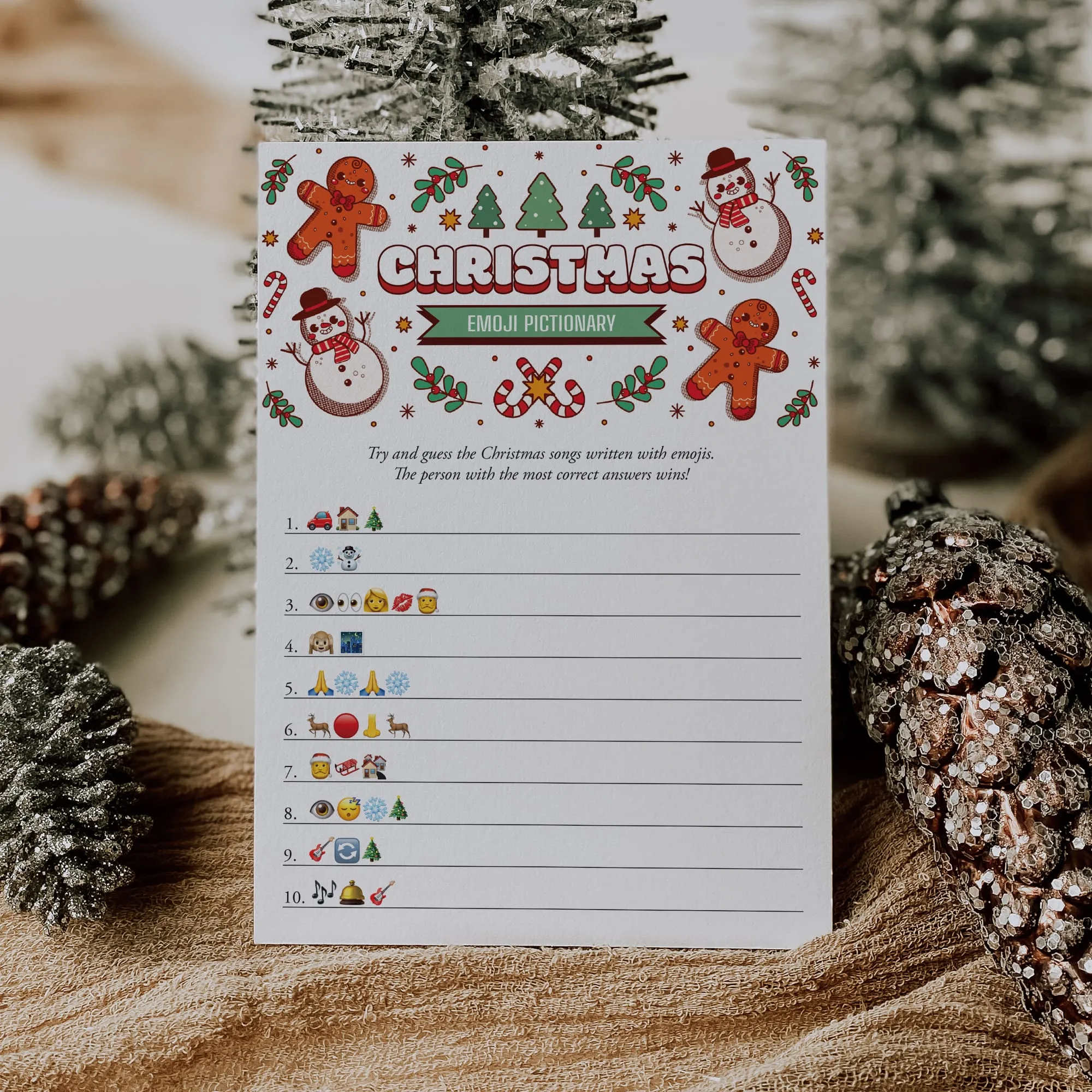 Printable Christmas Emoji Pictionary Game Card with Answers