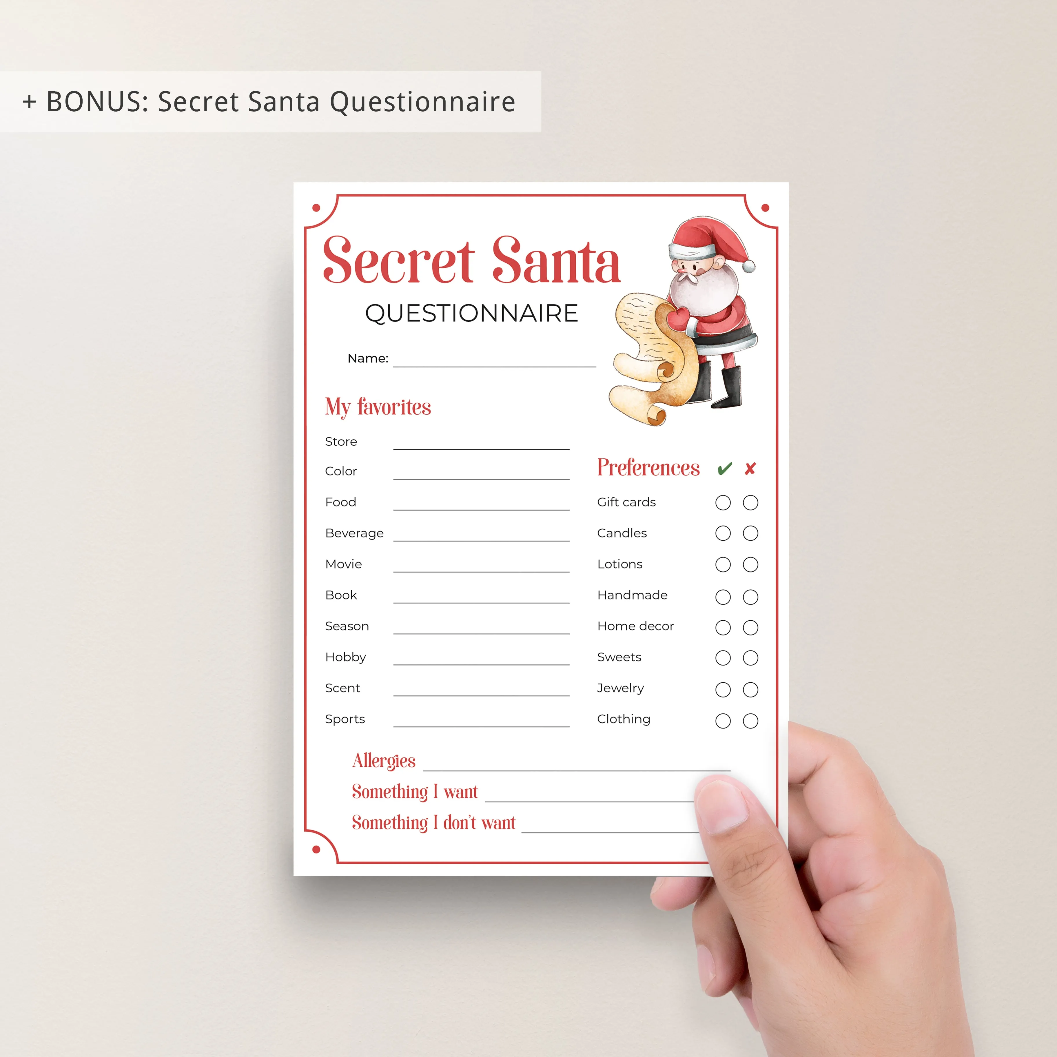 Printable Christmas Games Bundle   FREE Secret Santa Questionnaire