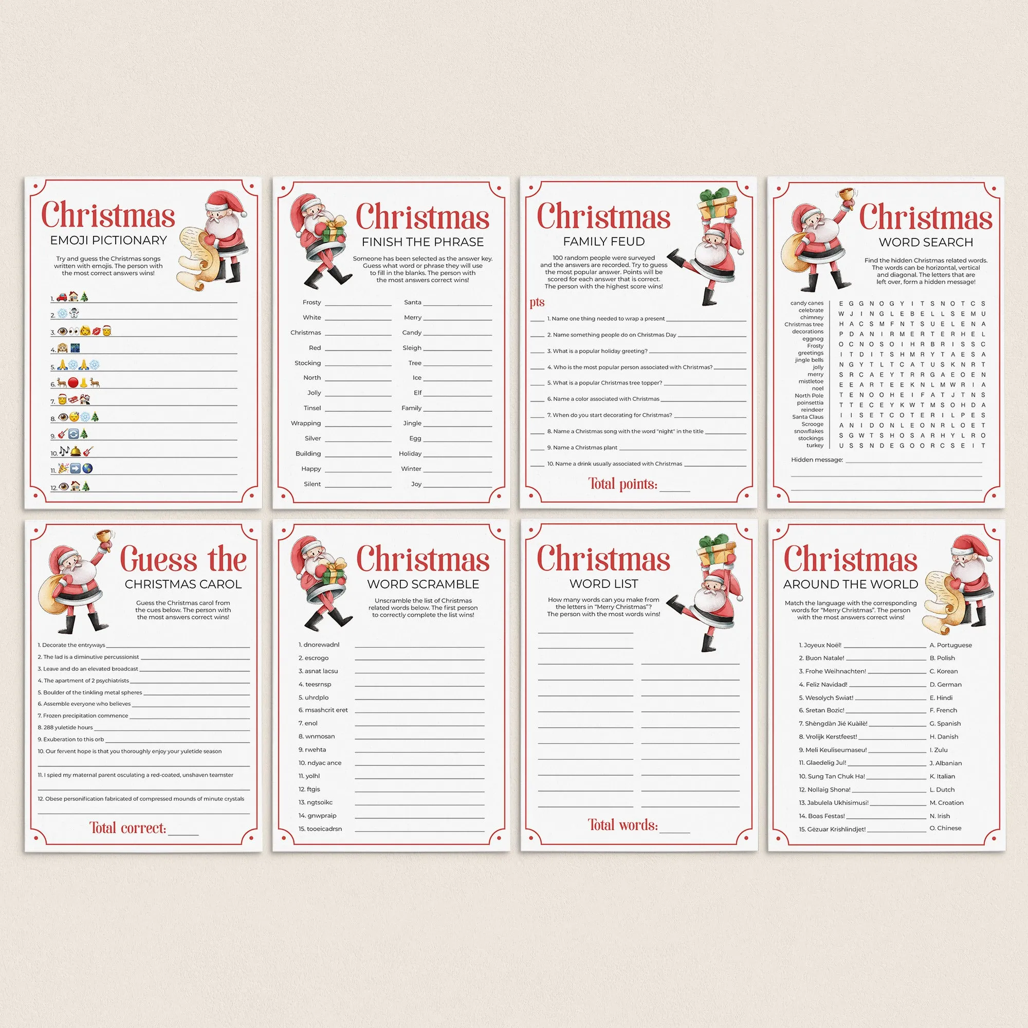 Printable Christmas Games Bundle   FREE Secret Santa Questionnaire