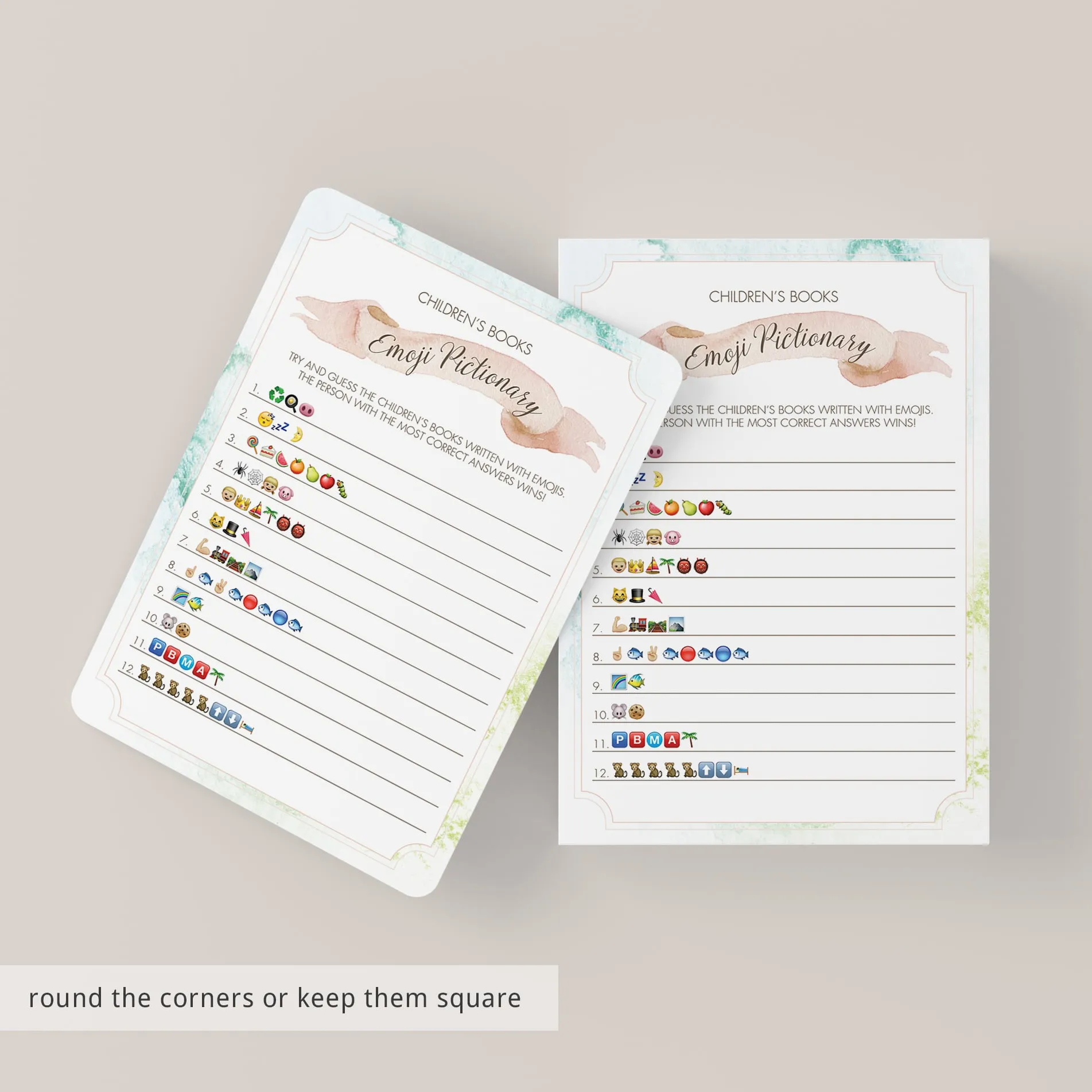 Printable Emoji Game for Baby Shower with Watercolor Background