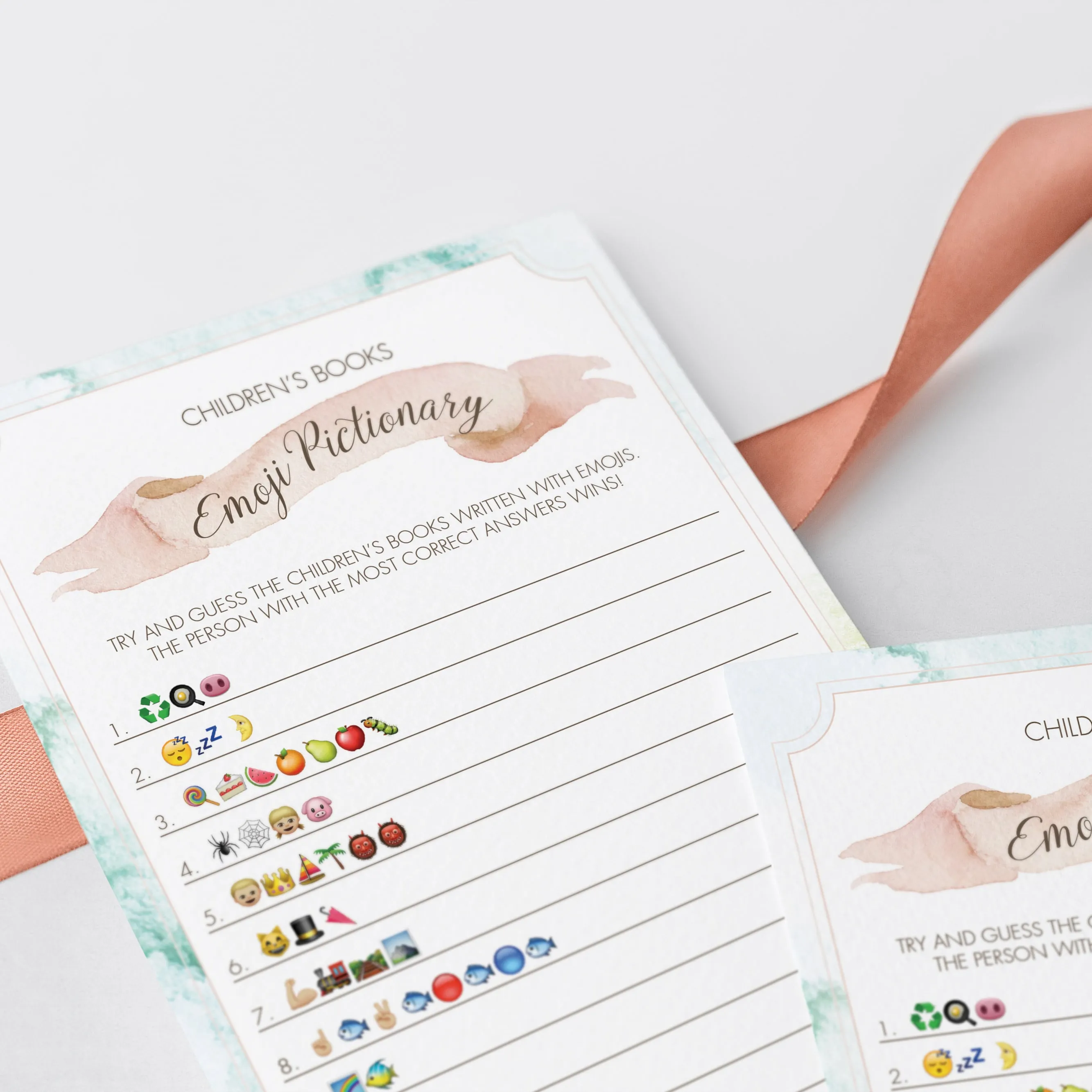 Printable Emoji Game for Baby Shower with Watercolor Background