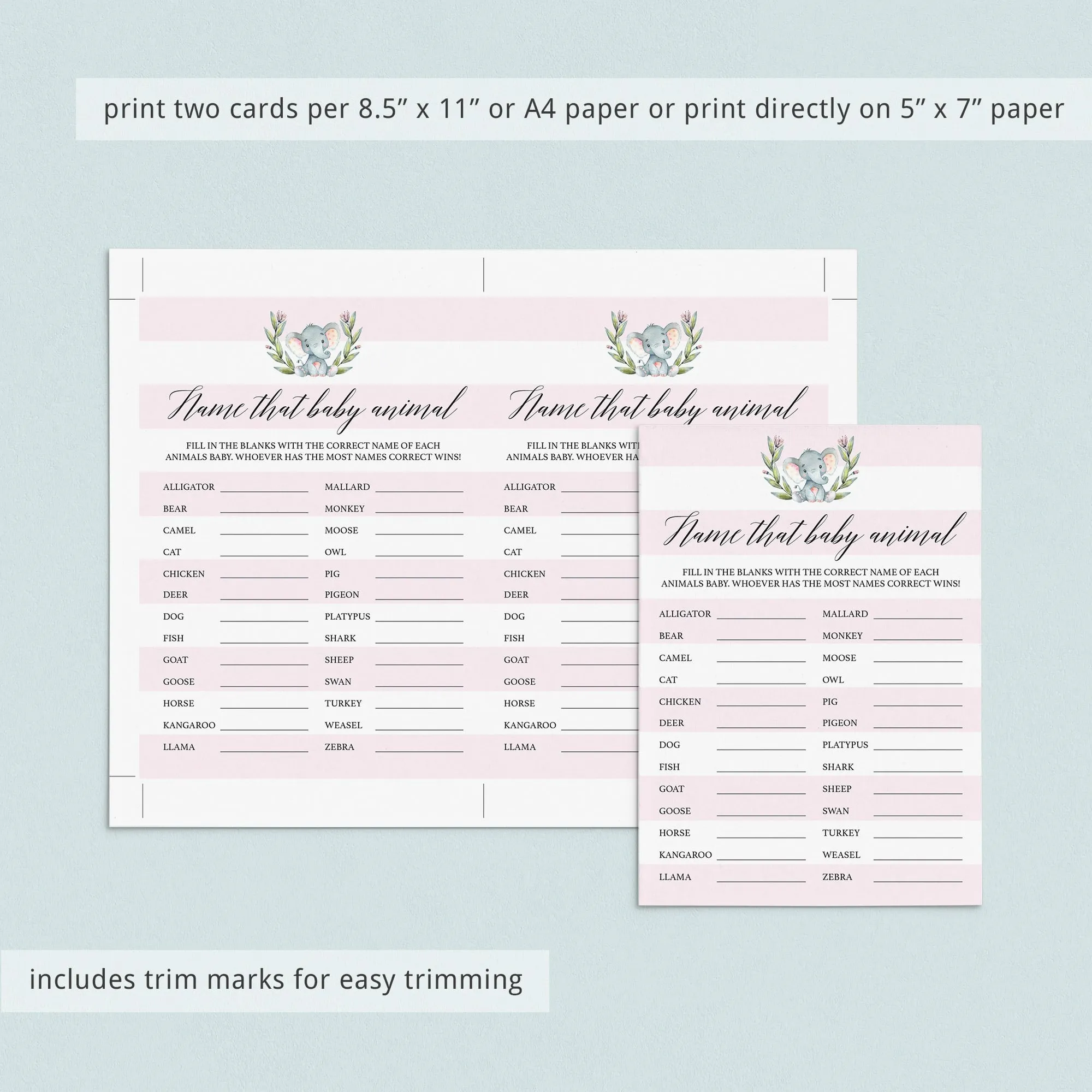 Printable Girl Baby Party Games Kit Pink and White